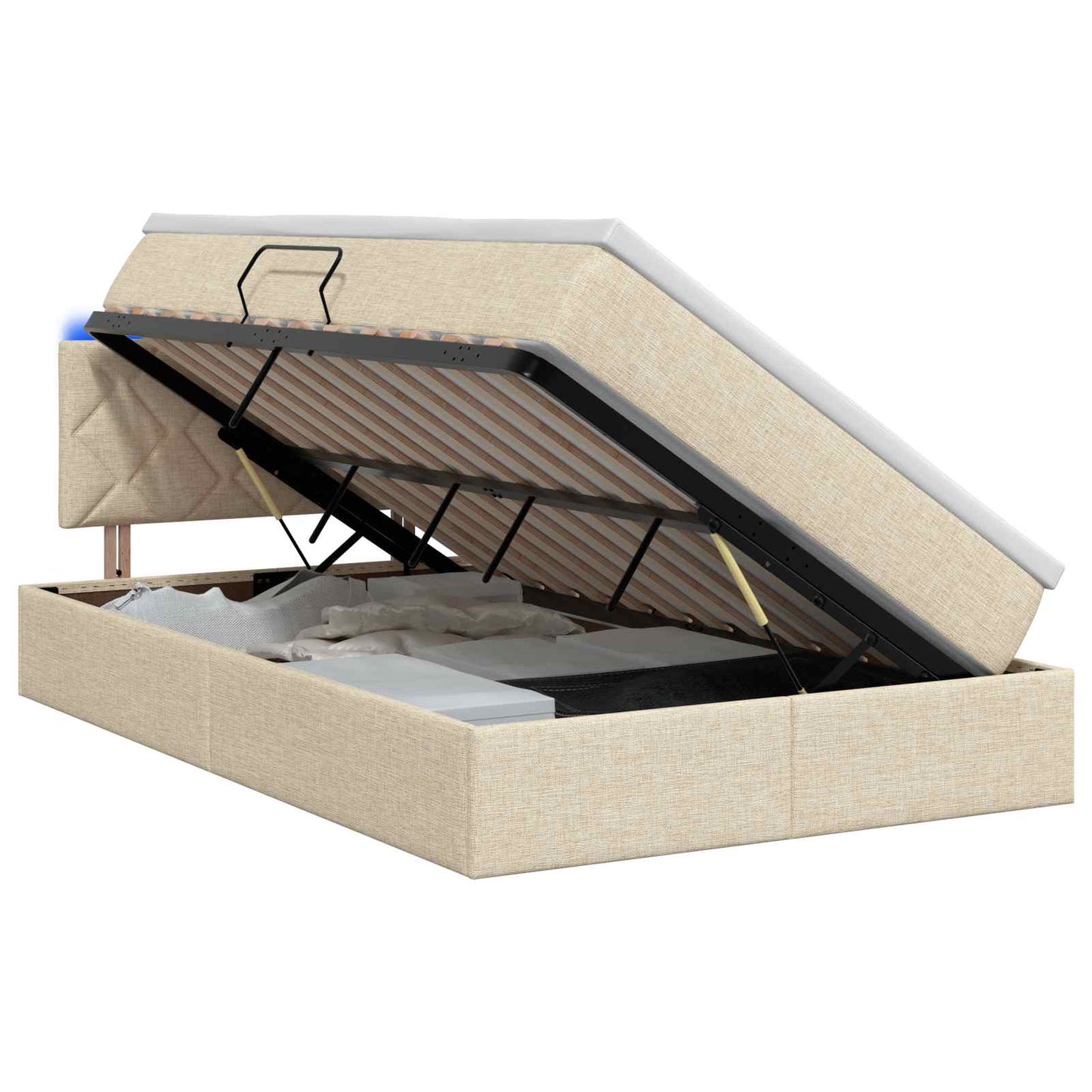 vidaXL LED Κρεβάτι αποθήκευσης με στρώμα Κρεμ 120 x 200 cm Ύφασμα