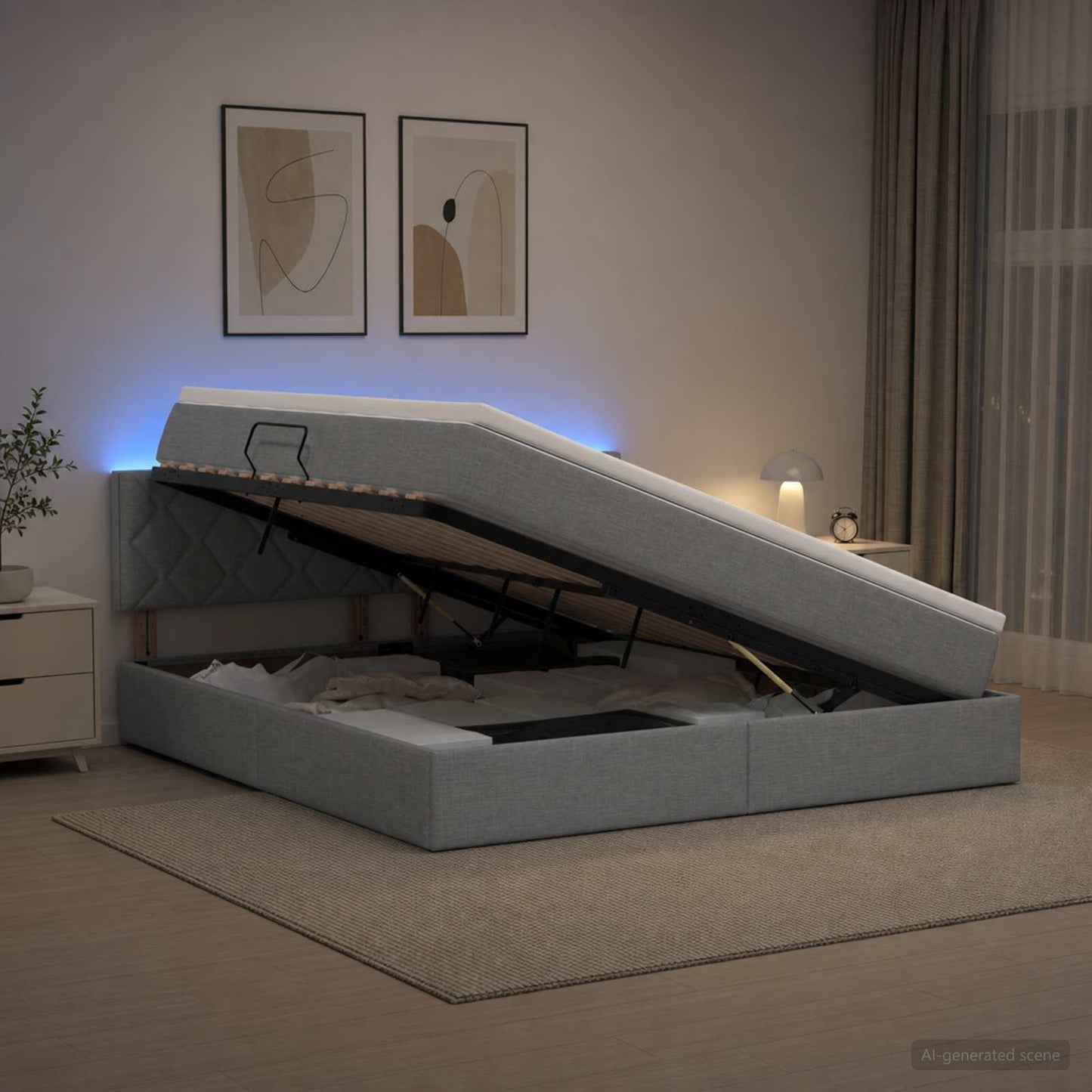 vidaXL LED Κρεβάτι αποθήκευσης με στρώμα Ανοιχτό γκρι 140 x 190 cm