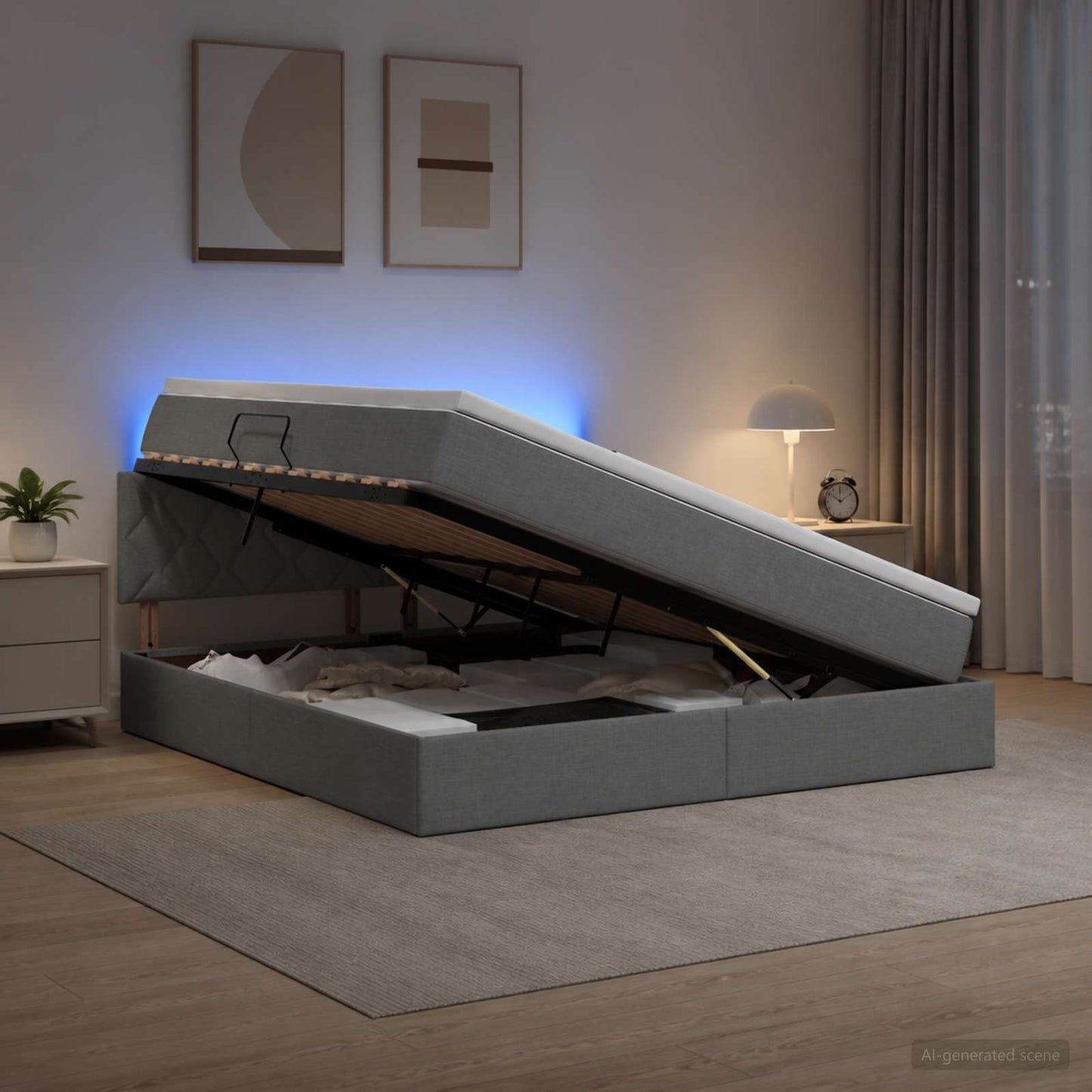 vidaXL LED Κρεβάτι αποθήκευσης με στρώμα Σκούρο Γκρι 160 x 200 cm