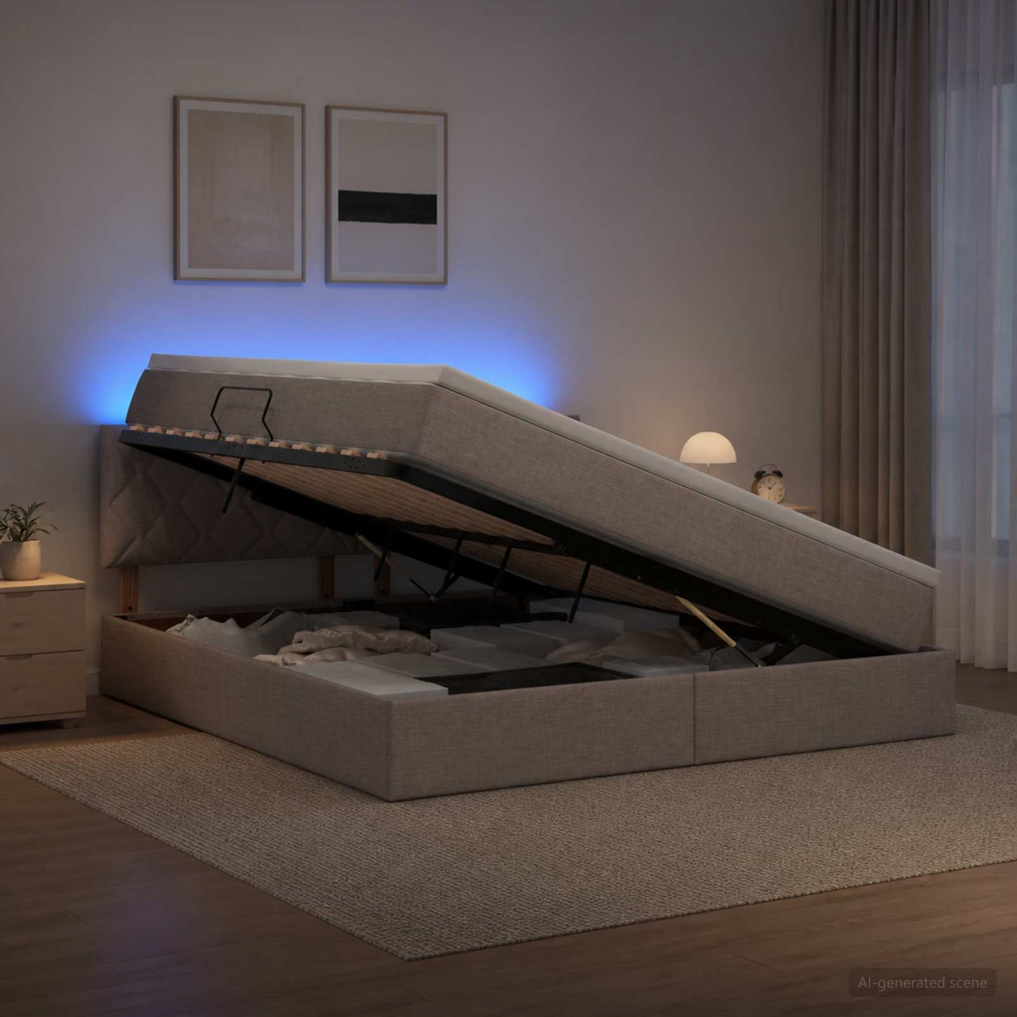 vidaXL LED Κρεβάτι αποθήκευσης με στρώμα Taupe 160 x 200 cm Ύφασμα