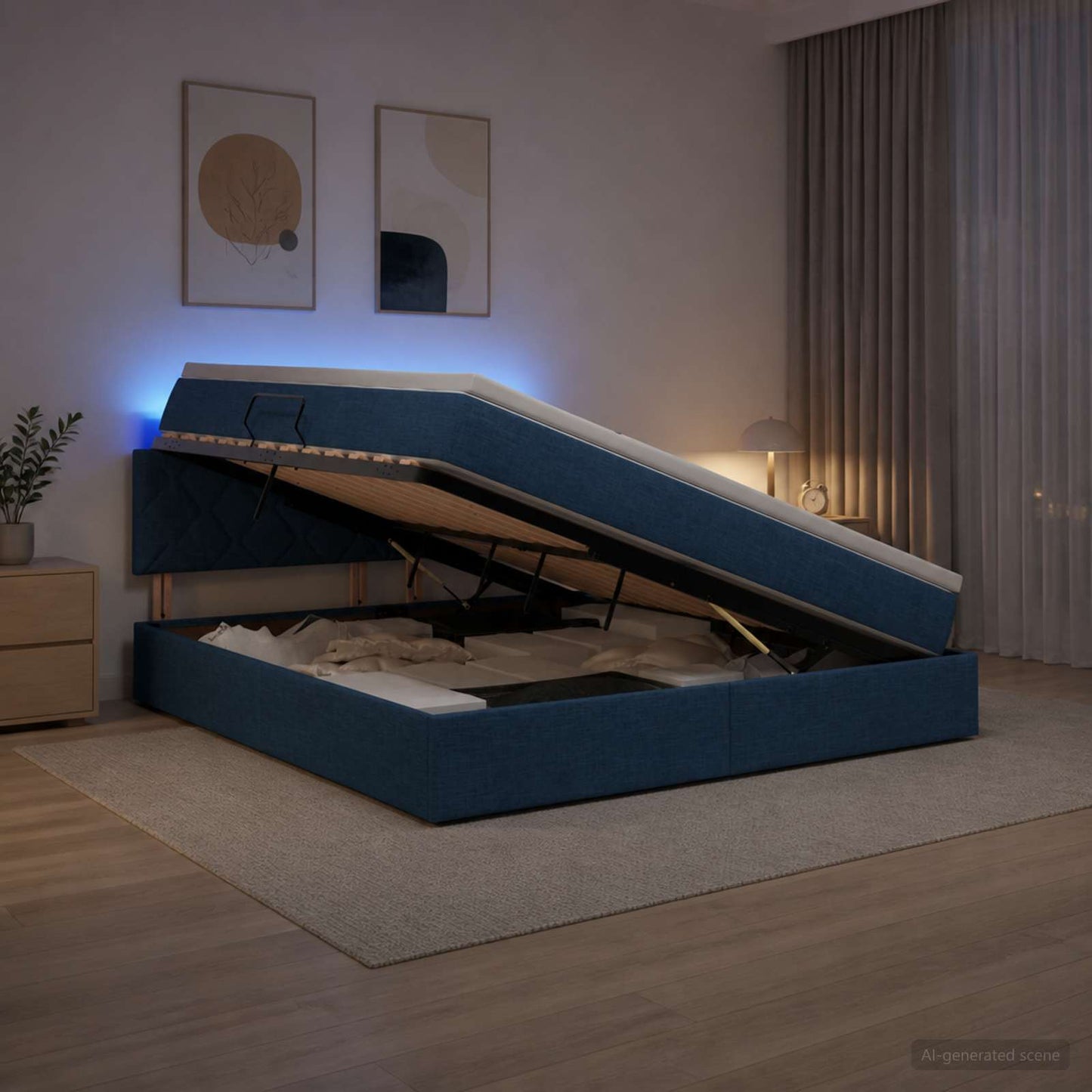 vidaXL LED Κρεβάτι αποθήκευσης με στρώμα Μπλε 180 x 200 cm Ύφασμα