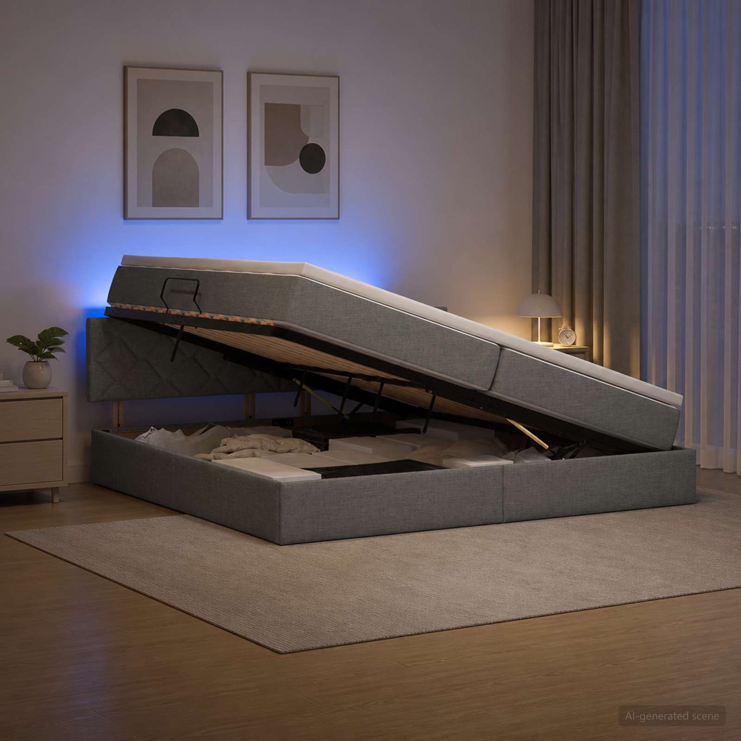 vidaXL LED Κρεβάτι αποθήκευσης με στρώμα Σκούρο Γκρι 200 x 200 cm