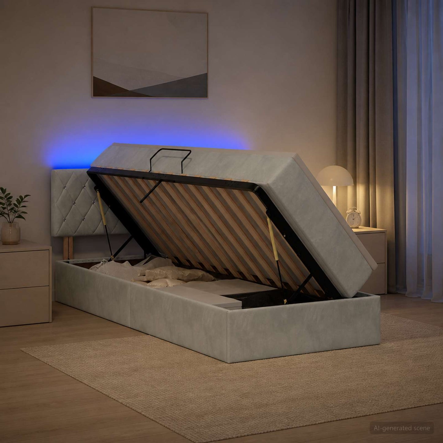 vidaXL LED Κρεβάτι αποθήκευσης με στρώμα Ανοιχτό γκρι 100 x 200 cm