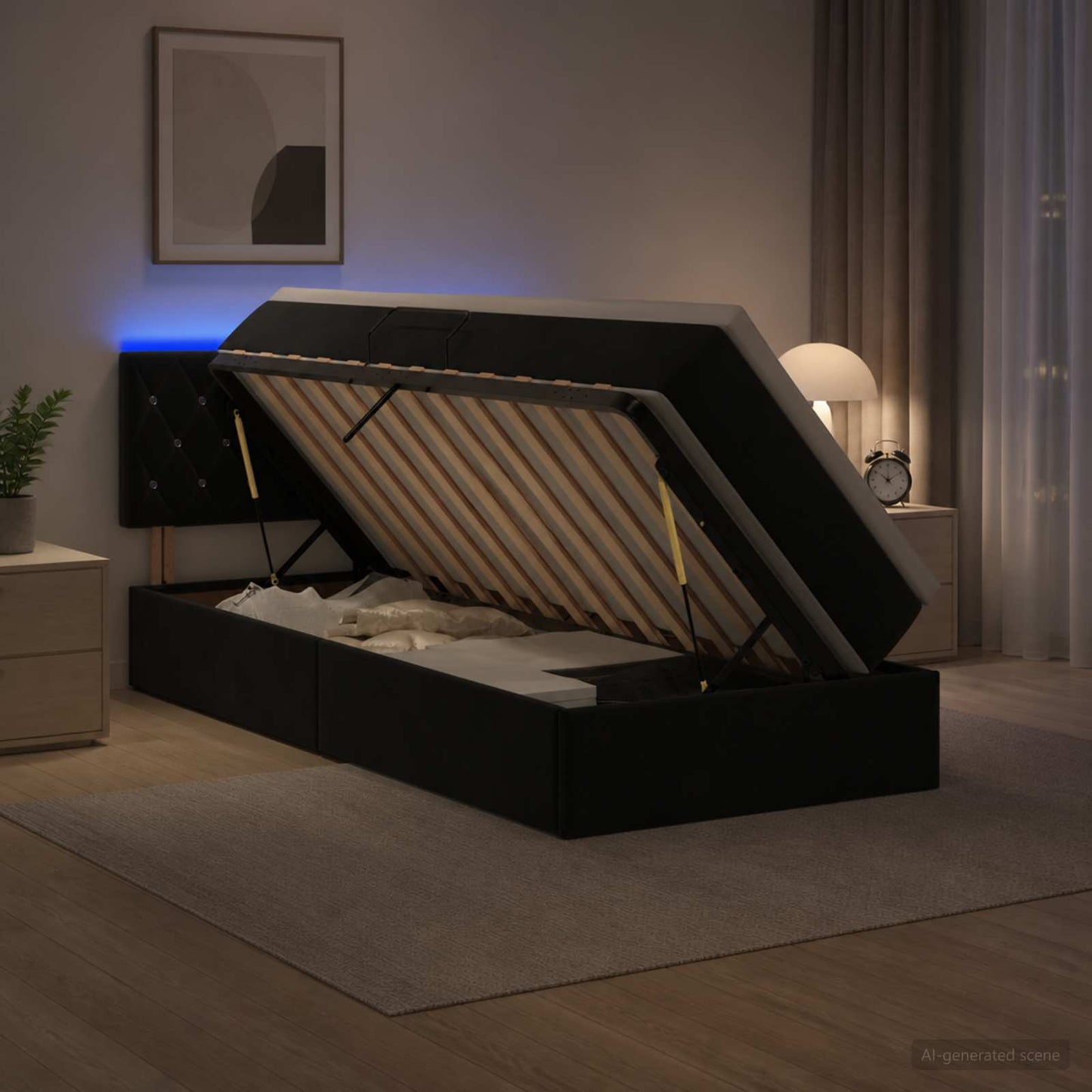 vidaXL LED Κρεβάτι αποθήκευσης με στρώμα Μαύρο 90 x 200 cm Βελούδο
