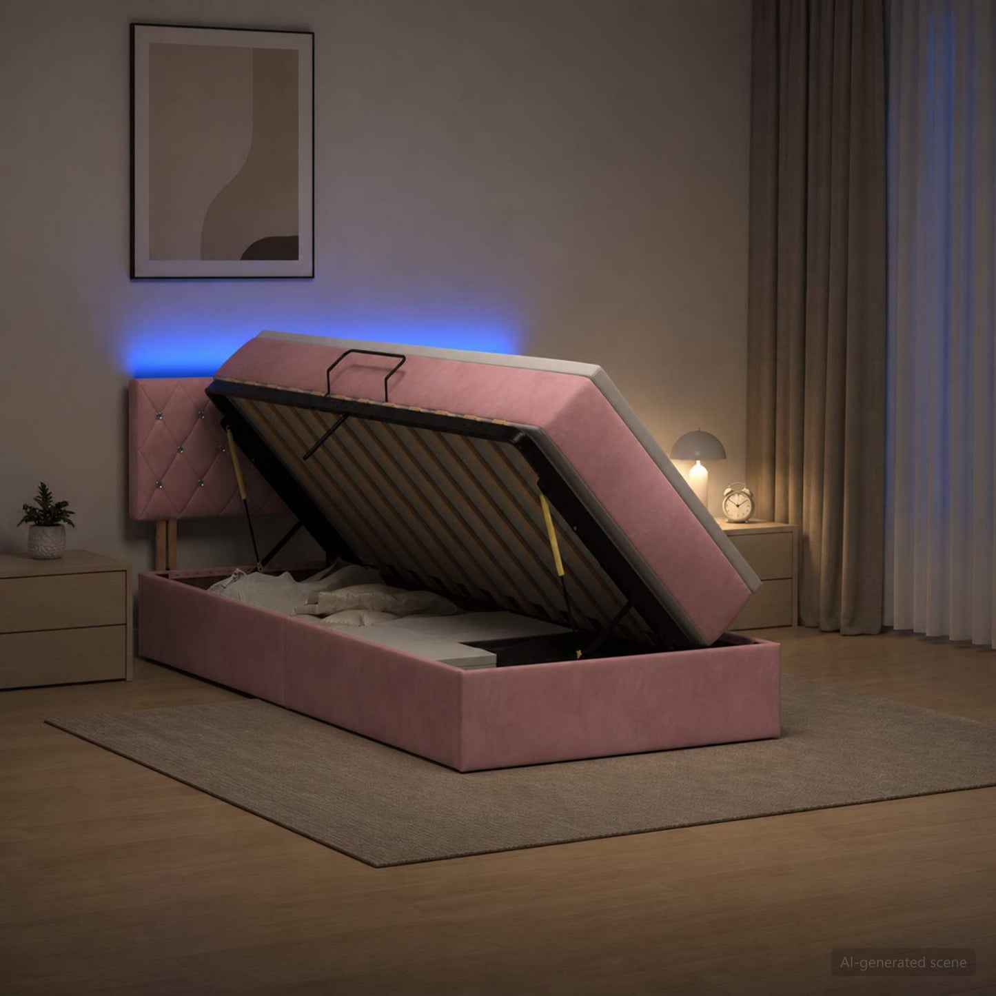 vidaXL LED Κρεβάτι αποθήκευσης με στρώμα Ροζ 90 x 200 cm Βελούδο