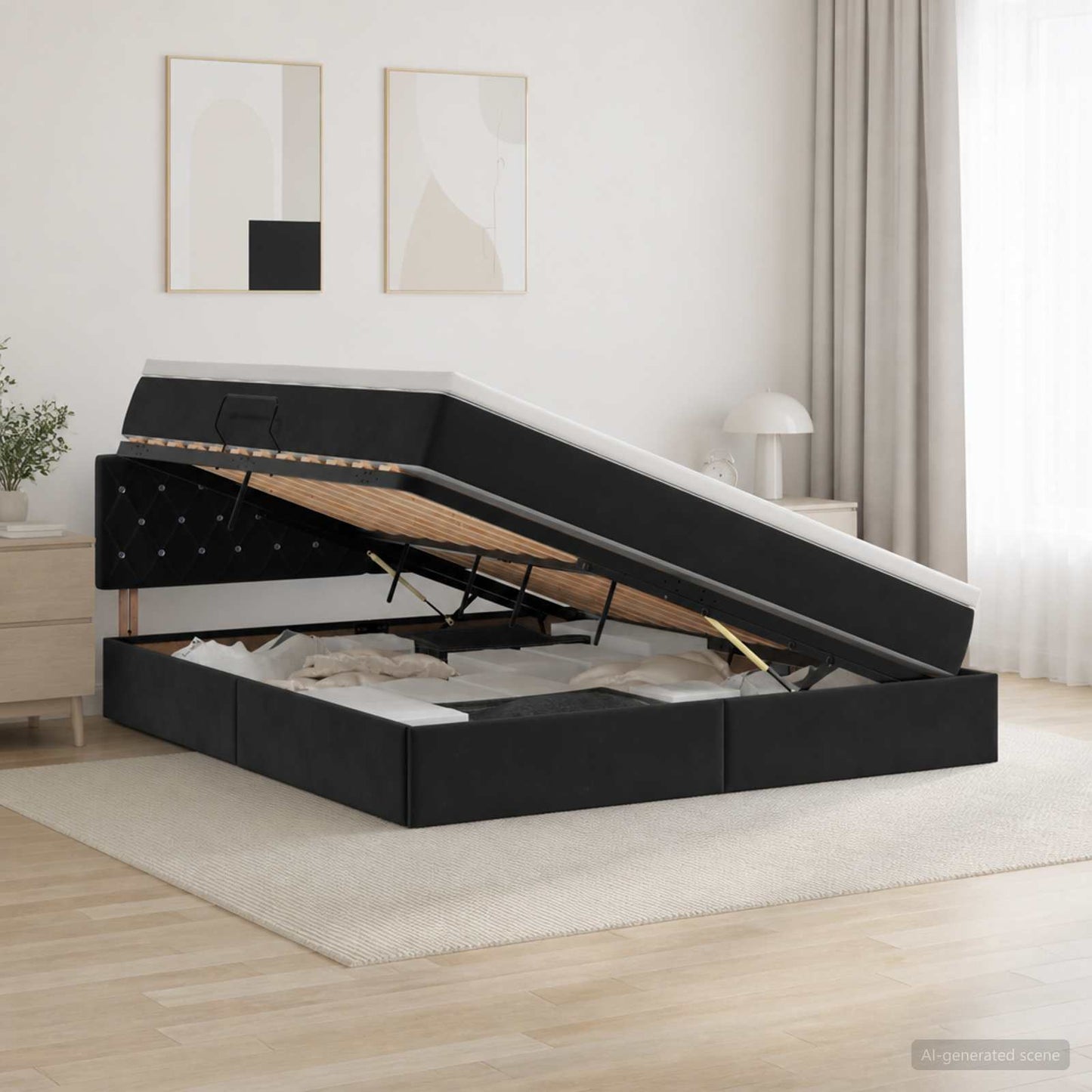 vidaXL Κρεβάτι Αποθήκης με κεφαλάρι Μαύρο 160 x 200 cm Βελούδο