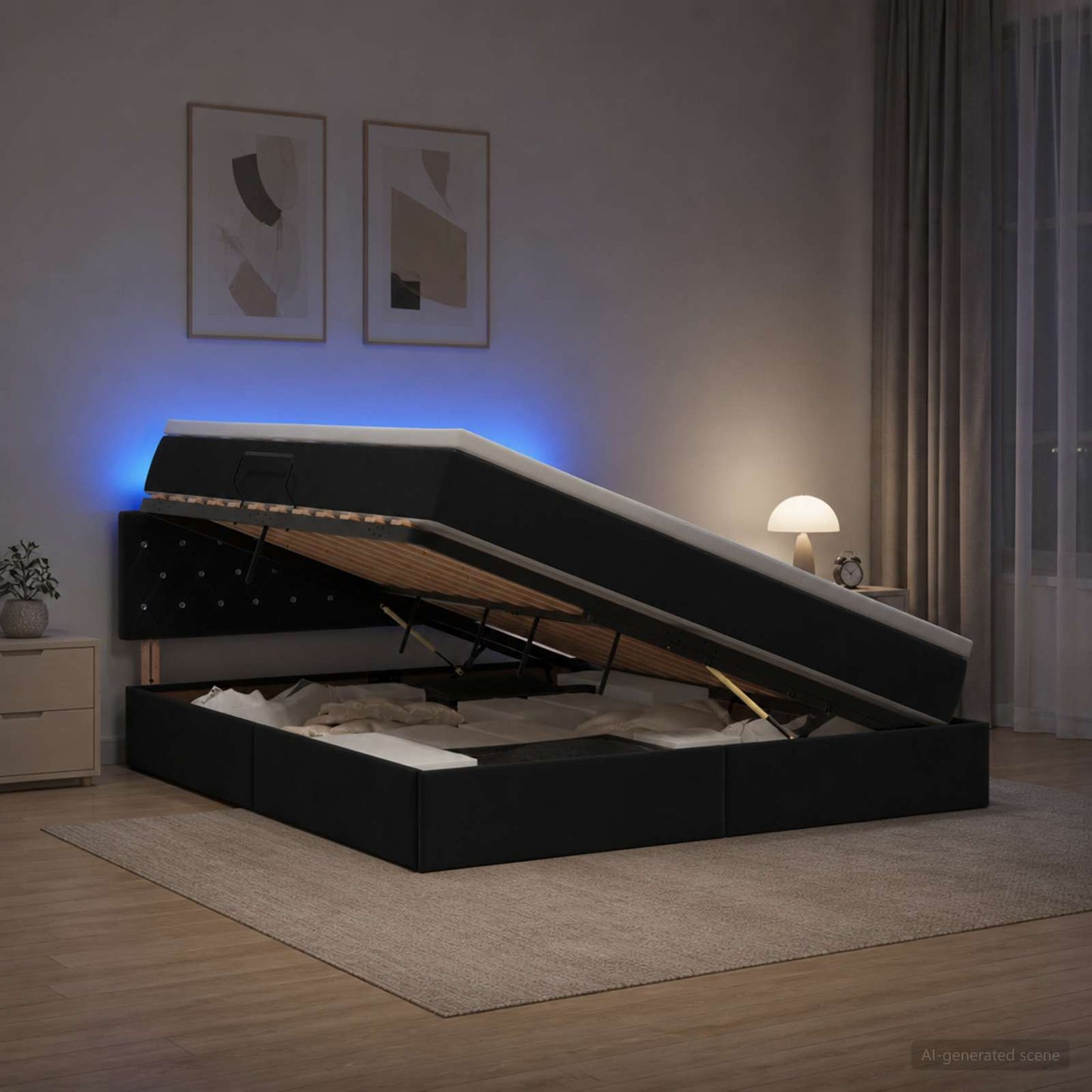 vidaXL LED Κρεβάτι αποθήκευσης με στρώμα Μαύρο 160 x 200 cm Βελούδο