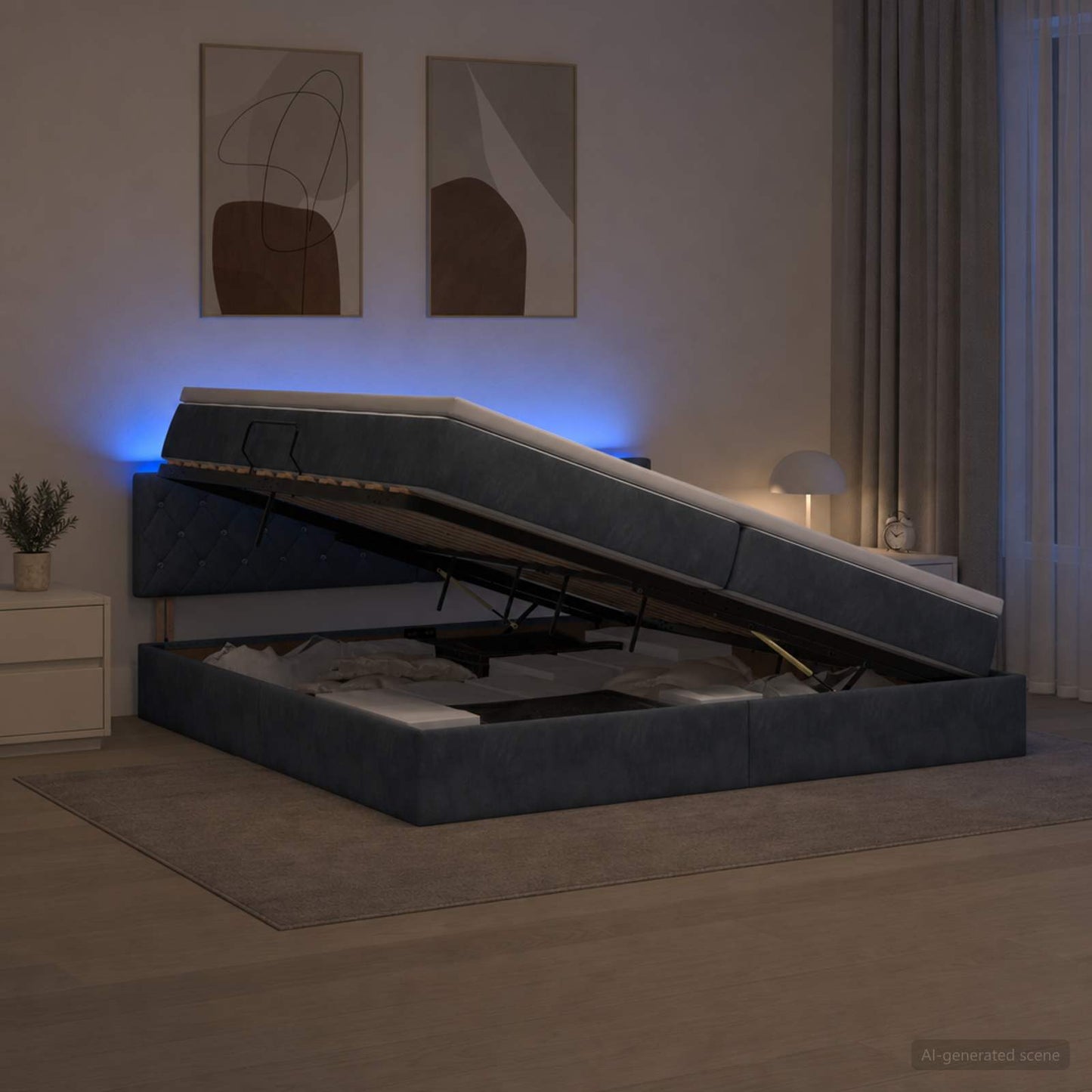 vidaXL LED Κρεβάτι αποθήκευσης με στρώμα Σκούρο Γκρι 200 x 200 cm