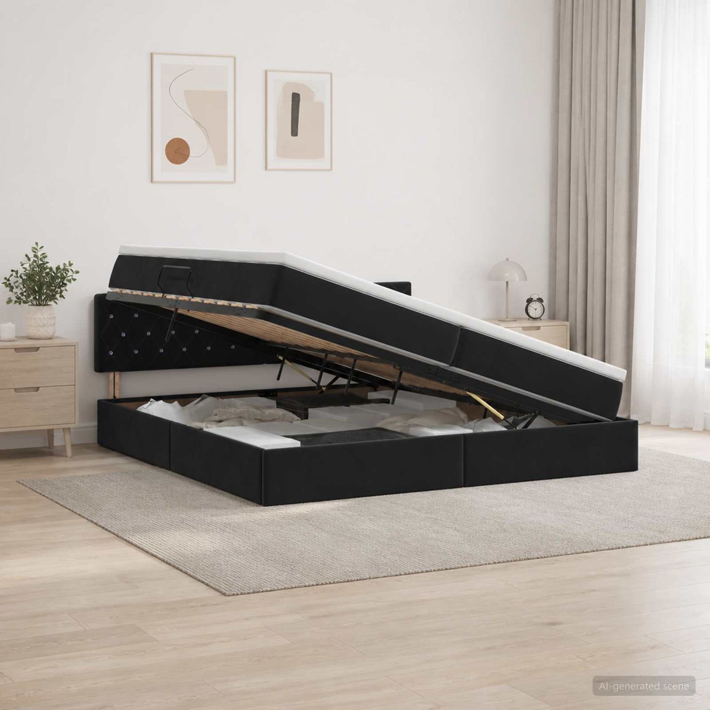 vidaXL Κρεβάτι Αποθήκης με κεφαλάρι Μαύρο 200 x 200 cm Βελούδο