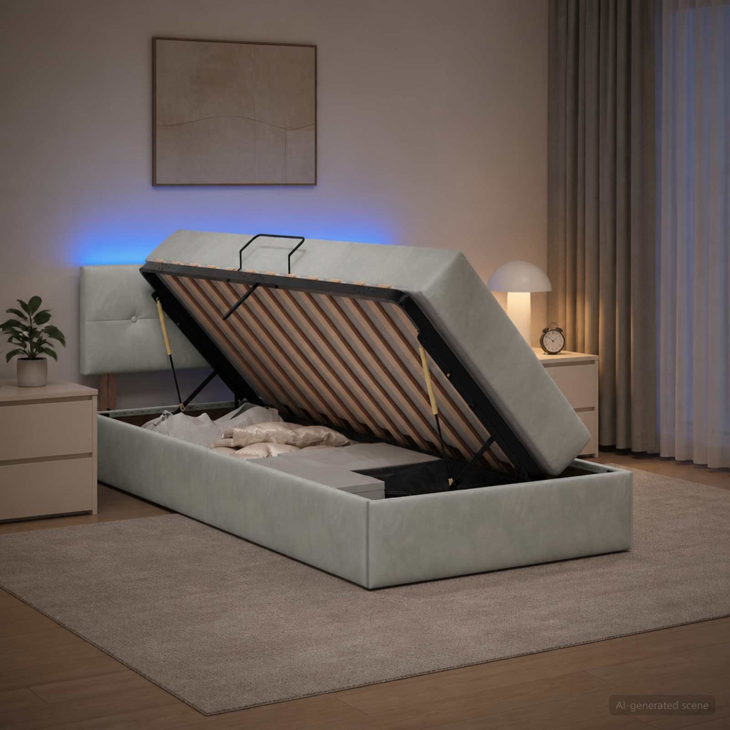 vidaXL LED Κρεβάτι αποθήκευσης με στρώμα Ανοιχτό γκρι 90 x 190 cm