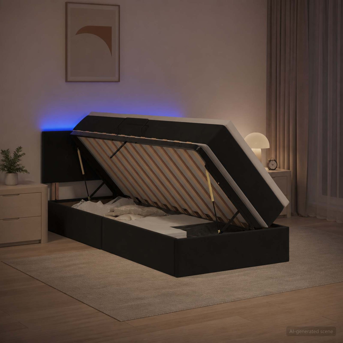 vidaXL LED Κρεβάτι αποθήκευσης με στρώμα Μαύρο 100 x 200 cm Βελούδο