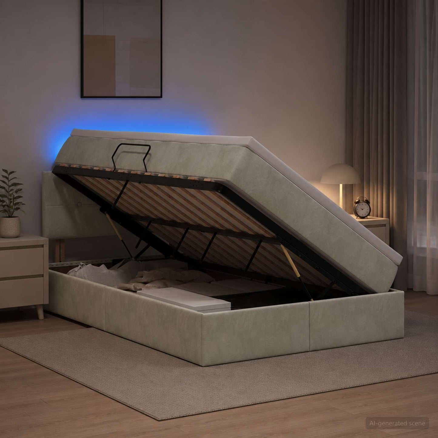 vidaXL LED Κρεβάτι αποθήκευσης με στρώμα Ανοιχτό γκρι 120 x 200 cm
