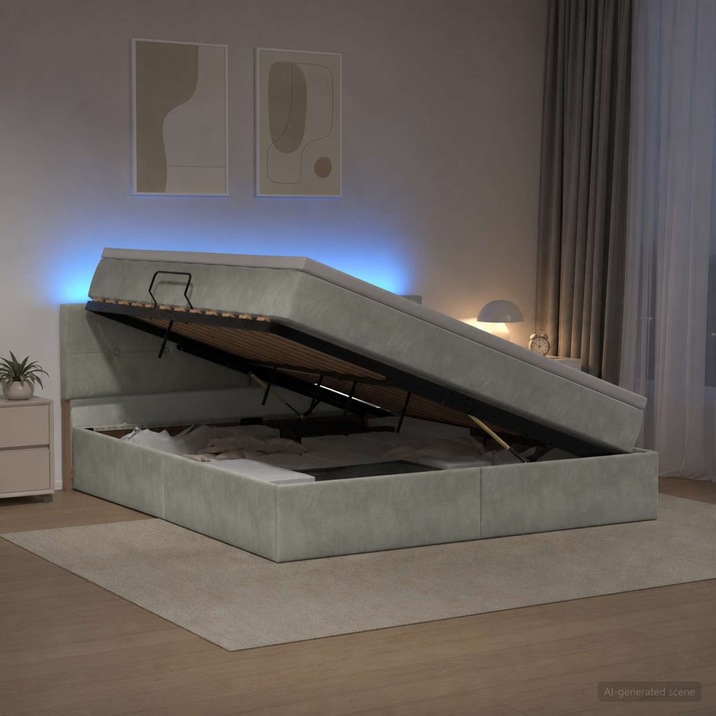 vidaXL LED Κρεβάτι αποθήκευσης με στρώμα Ανοιχτό γκρι 140 x 200 cm
