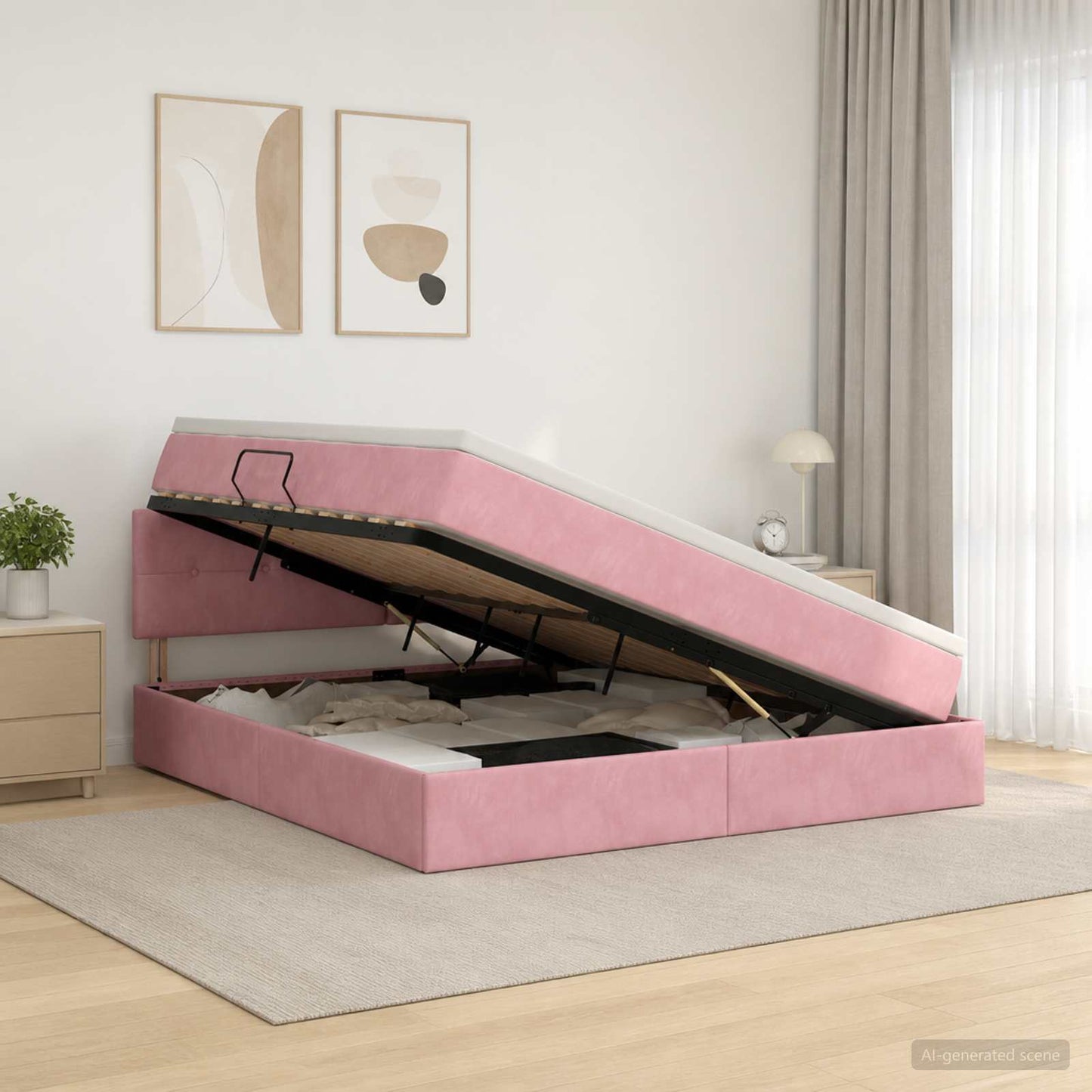 vidaXL Κρεβάτι Αποθήκης με κεφαλάρι Ροζ 180 x 200 cm Βελούδο