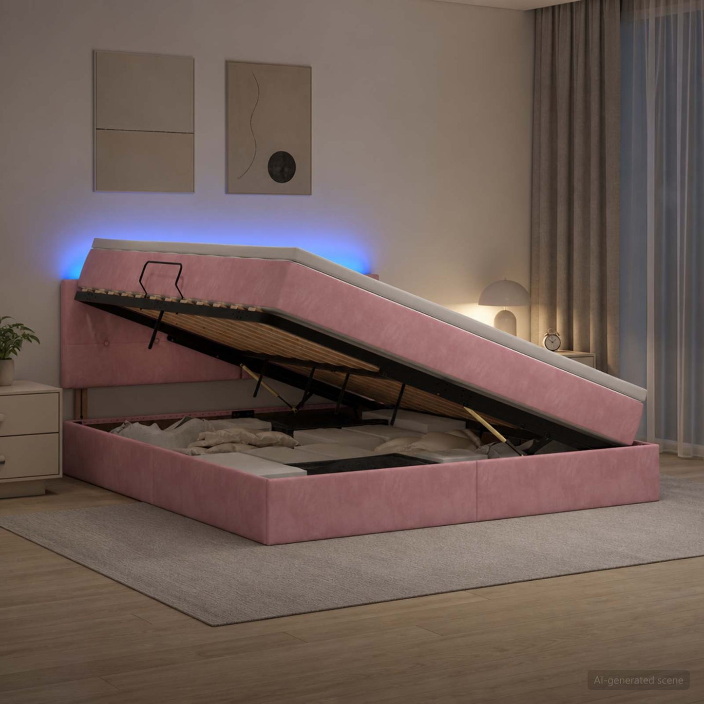 vidaXL LED Κρεβάτι αποθήκευσης με στρώμα Ροζ 180 x 200 cm Βελούδο