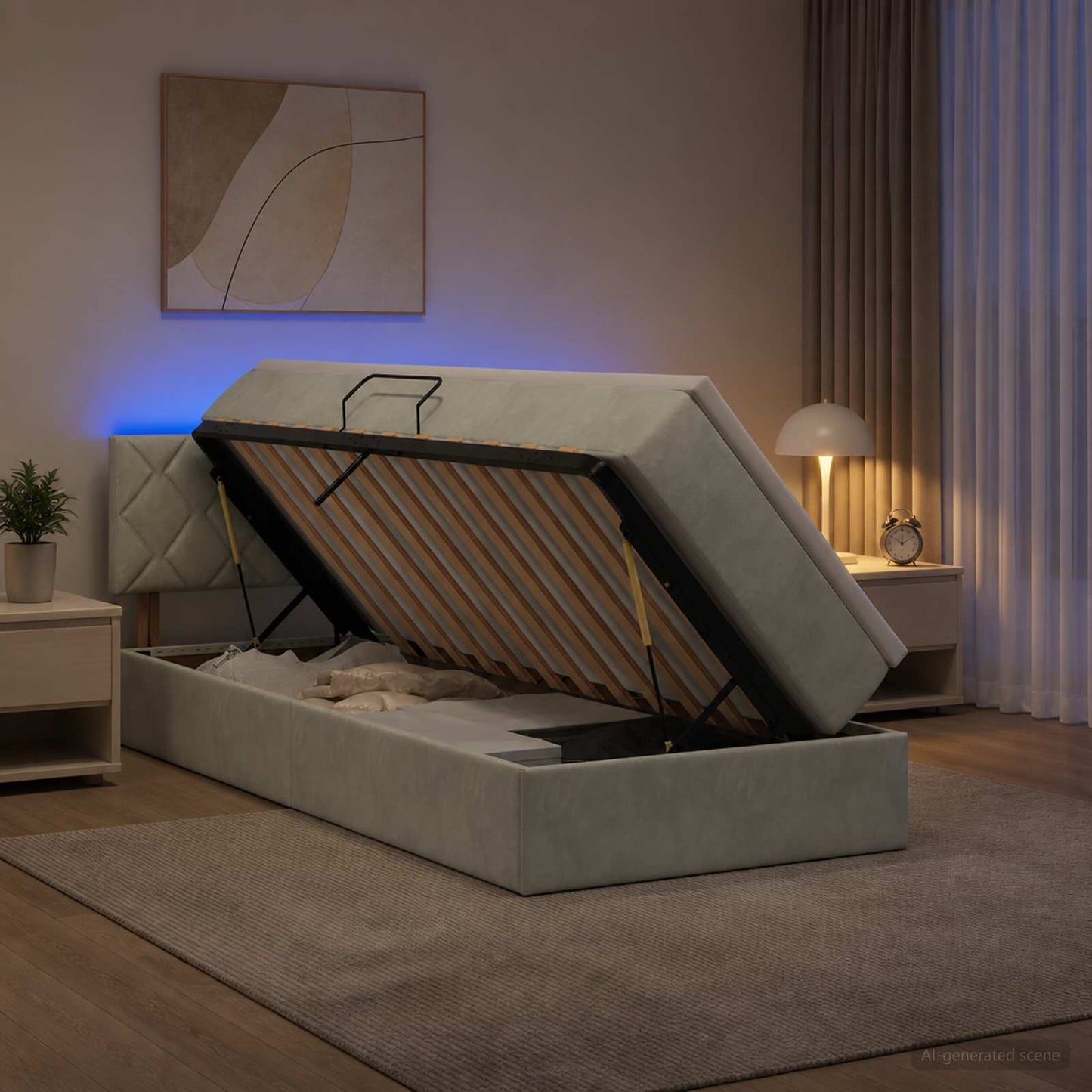 vidaXL LED Κρεβάτι αποθήκευσης με στρώμα Ανοιχτό γκρι 90 x 200 cm