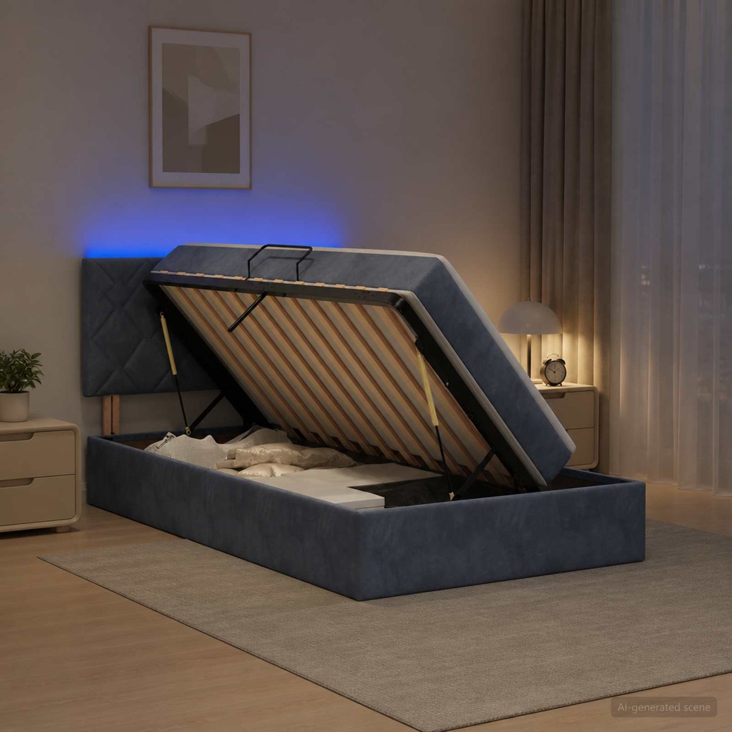 vidaXL LED Κρεβάτι αποθήκευσης με στρώμα Σκούρο Γκρι 90 x 200 cm