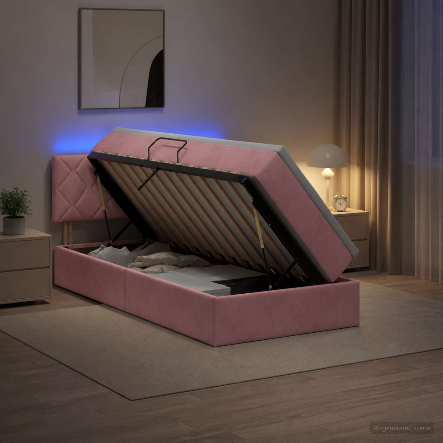 vidaXL LED Κρεβάτι αποθήκευσης με στρώμα Ροζ 90 x 200 cm Βελούδο
