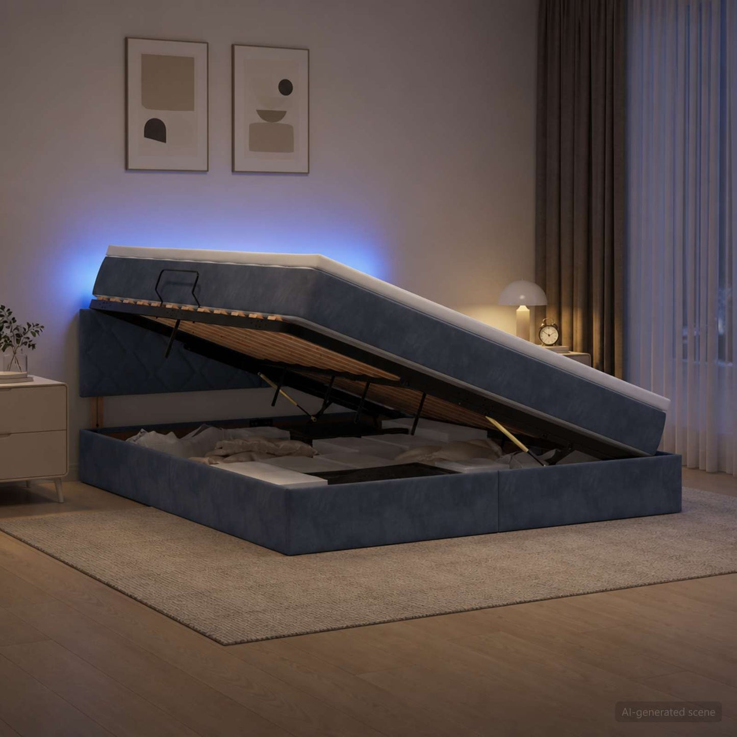 vidaXL LED Κρεβάτι αποθήκευσης με στρώμα Σκούρο Γκρι 140 x 190 cm