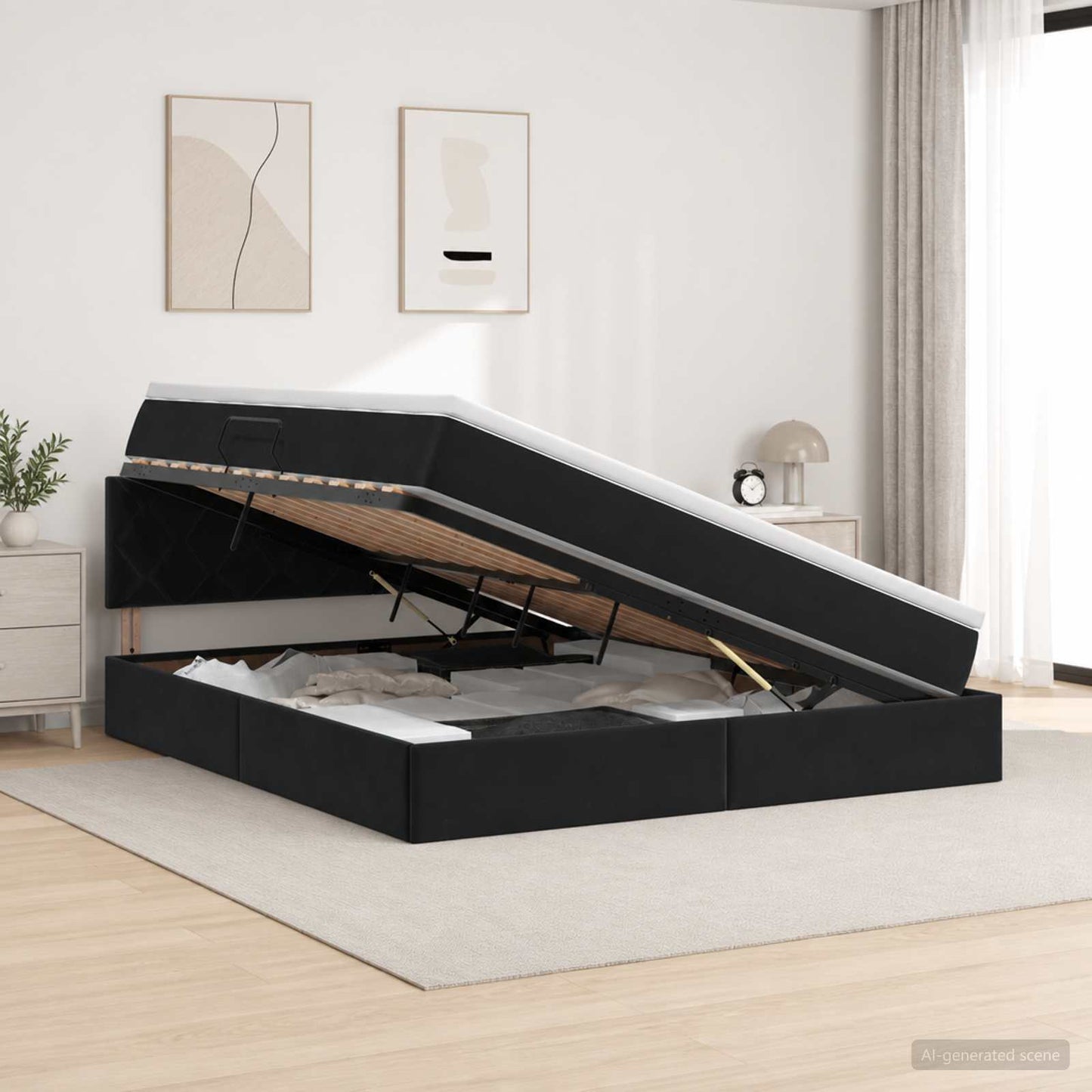 vidaXL Κρεβάτι Αποθήκης με κεφαλάρι Μαύρο 180 x 200 cm Βελούδο