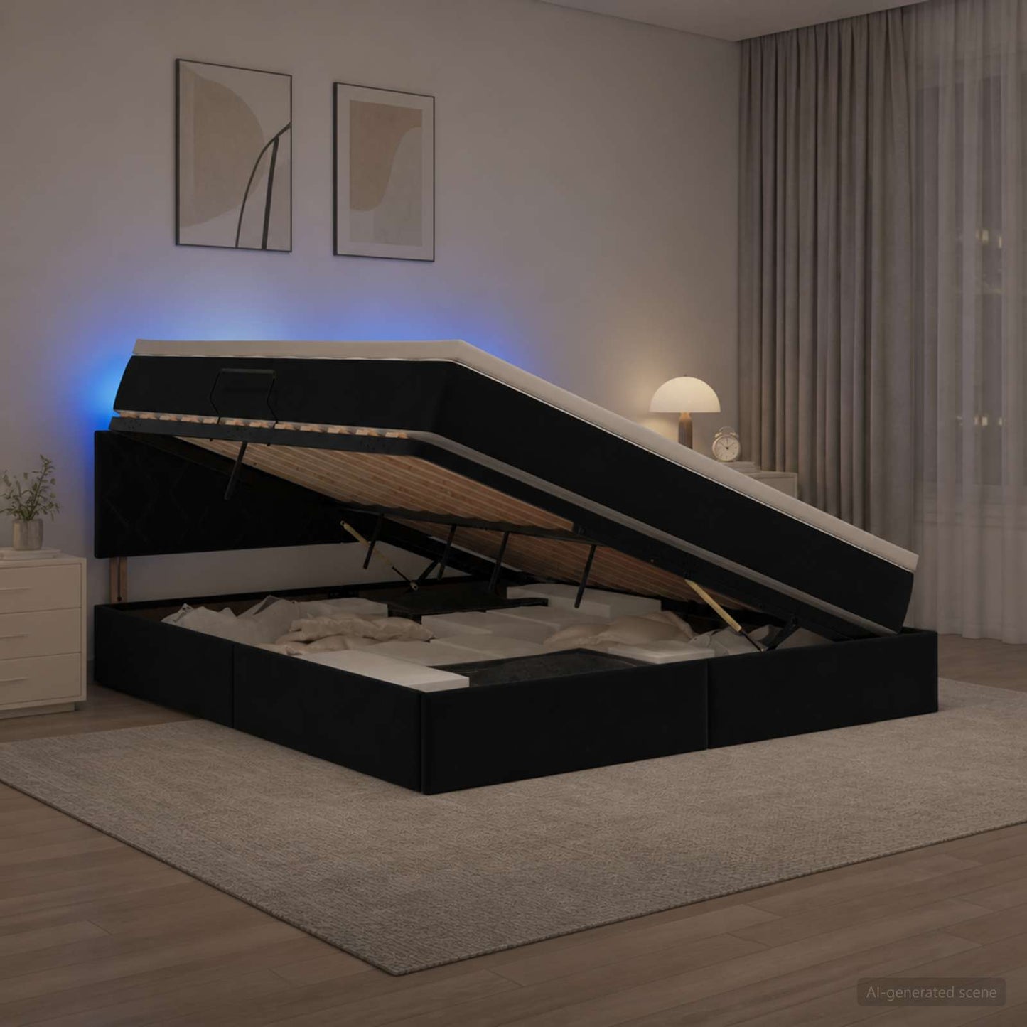 vidaXL LED Κρεβάτι αποθήκευσης με στρώμα Μαύρο 180 x 200 cm Βελούδο
