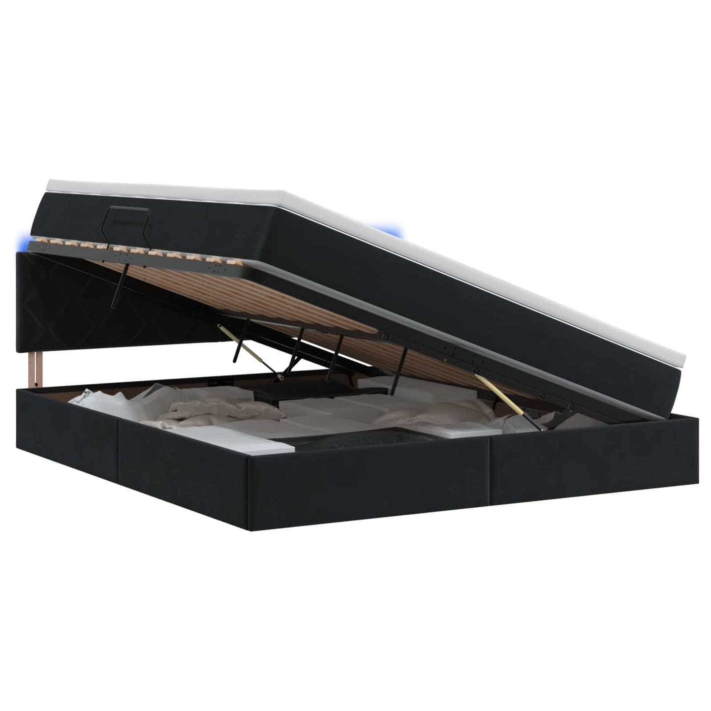 vidaXL LED Κρεβάτι αποθήκευσης με στρώμα Μαύρο 180 x 200 cm Βελούδο
