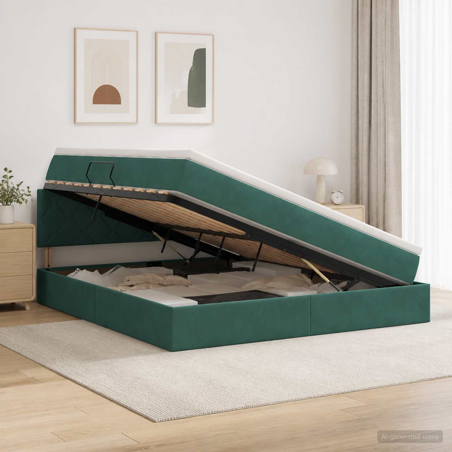 vidaXL Κρεβάτι Αποθήκης Σκούρο Πράσινο 140 x 200 cm Βελούδο