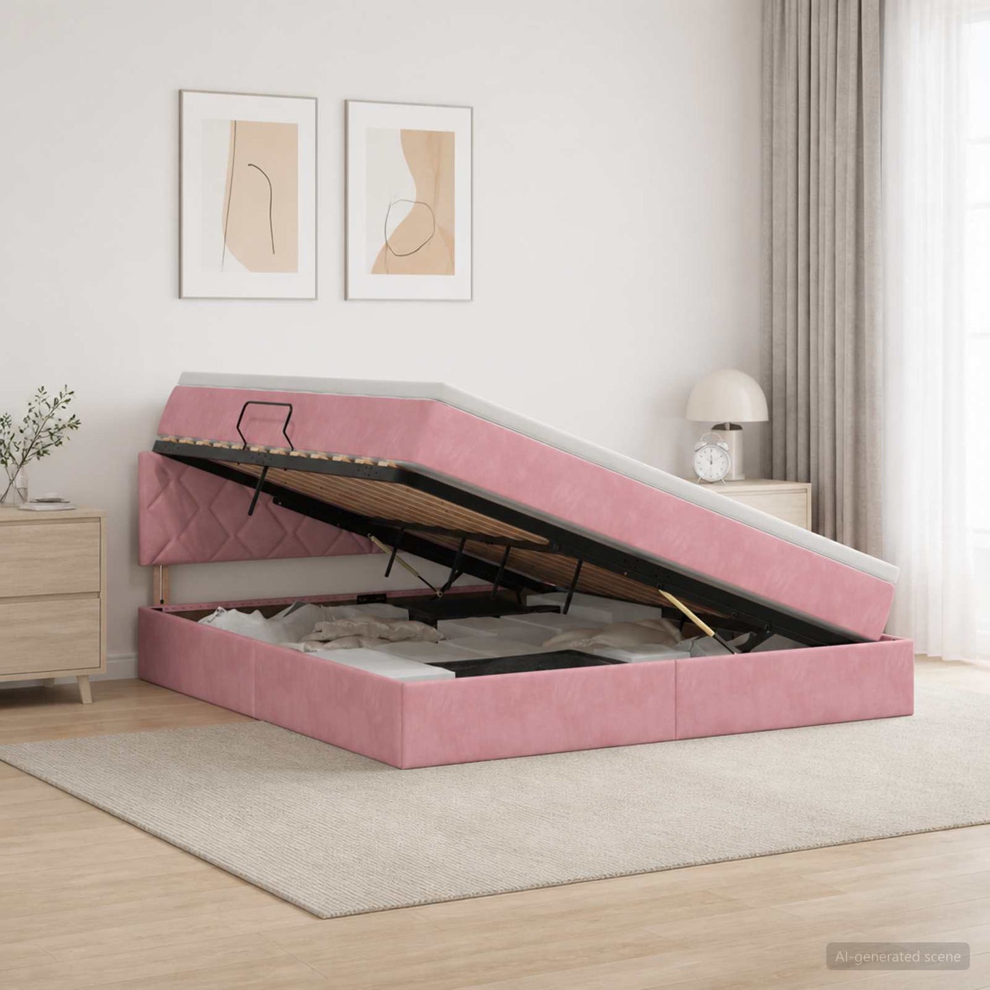 vidaXL Κρεβάτι Αποθήκης με κεφαλάρι Ροζ 160 x 200 cm Βελούδο