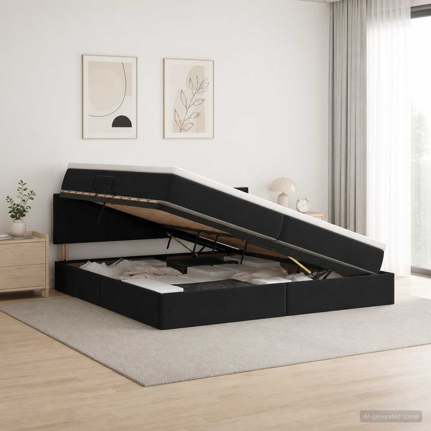 vidaXL Κρεβάτι Αποθήκης με κεφαλάρι Μαύρο 200 x 200 cm Βελούδο