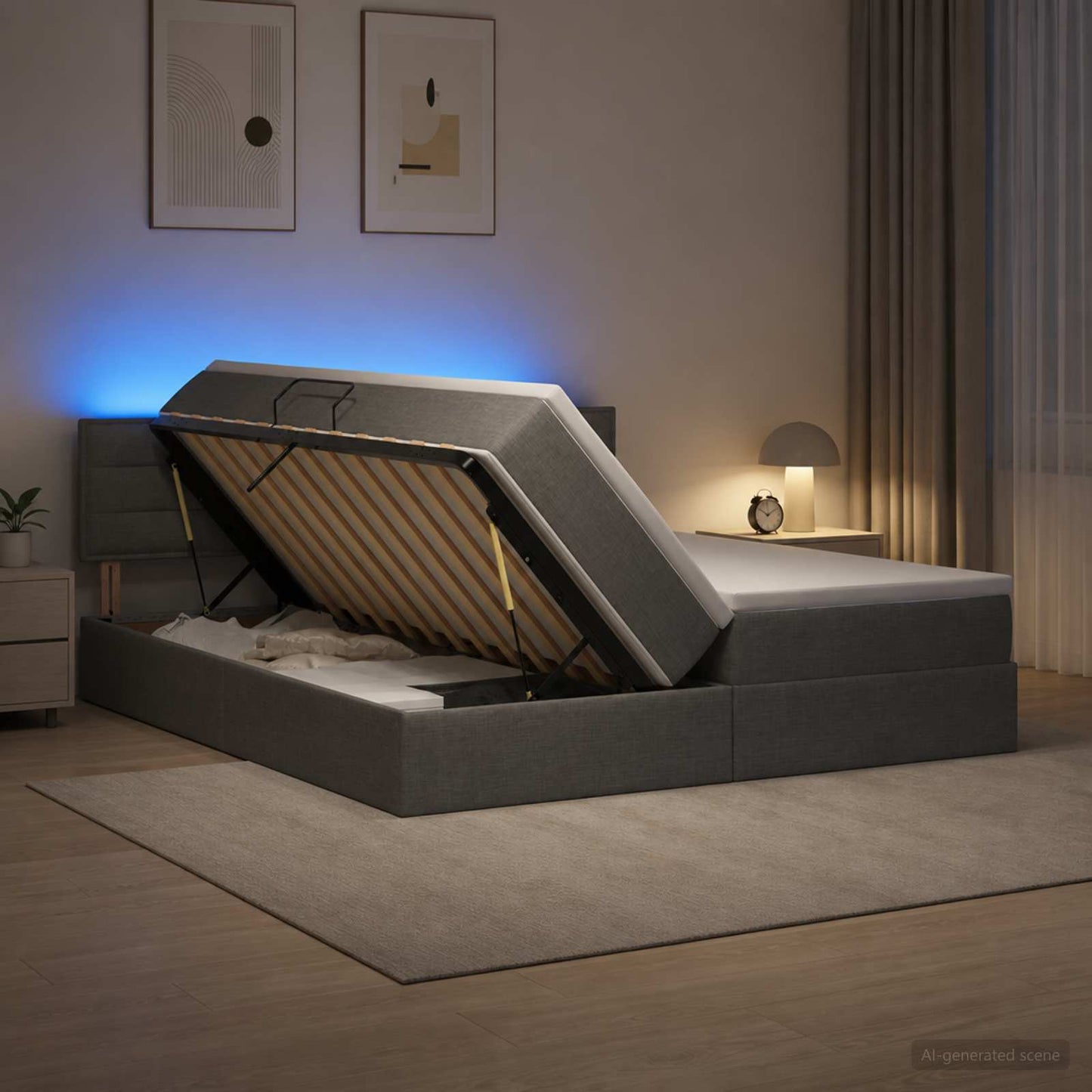 vidaXL LED Κρεβάτι αποθήκευσης με στρώμα Σκούρο Γκρι 180 x 200 cm