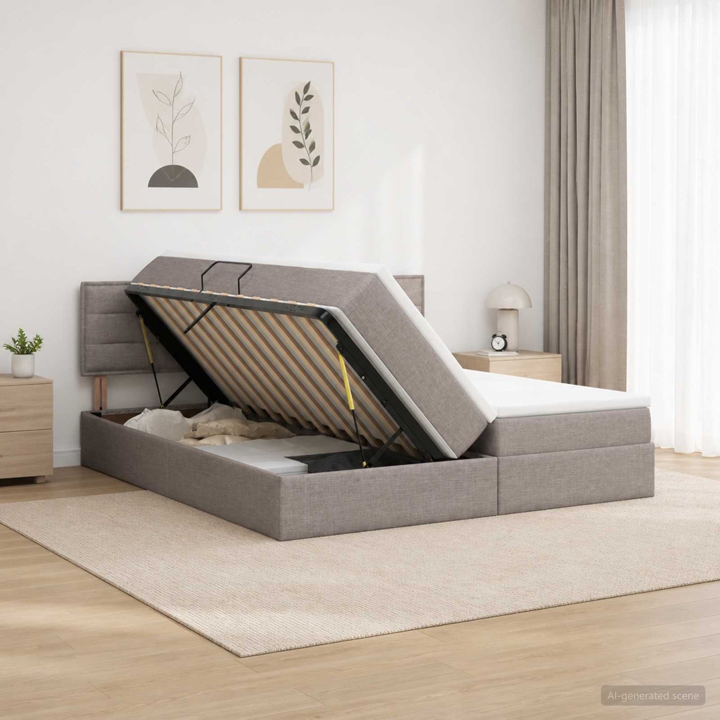 vidaXL LED Κρεβάτι αποθήκευσης με στρώμα Taupe 180 x 200 cm Ύφασμα