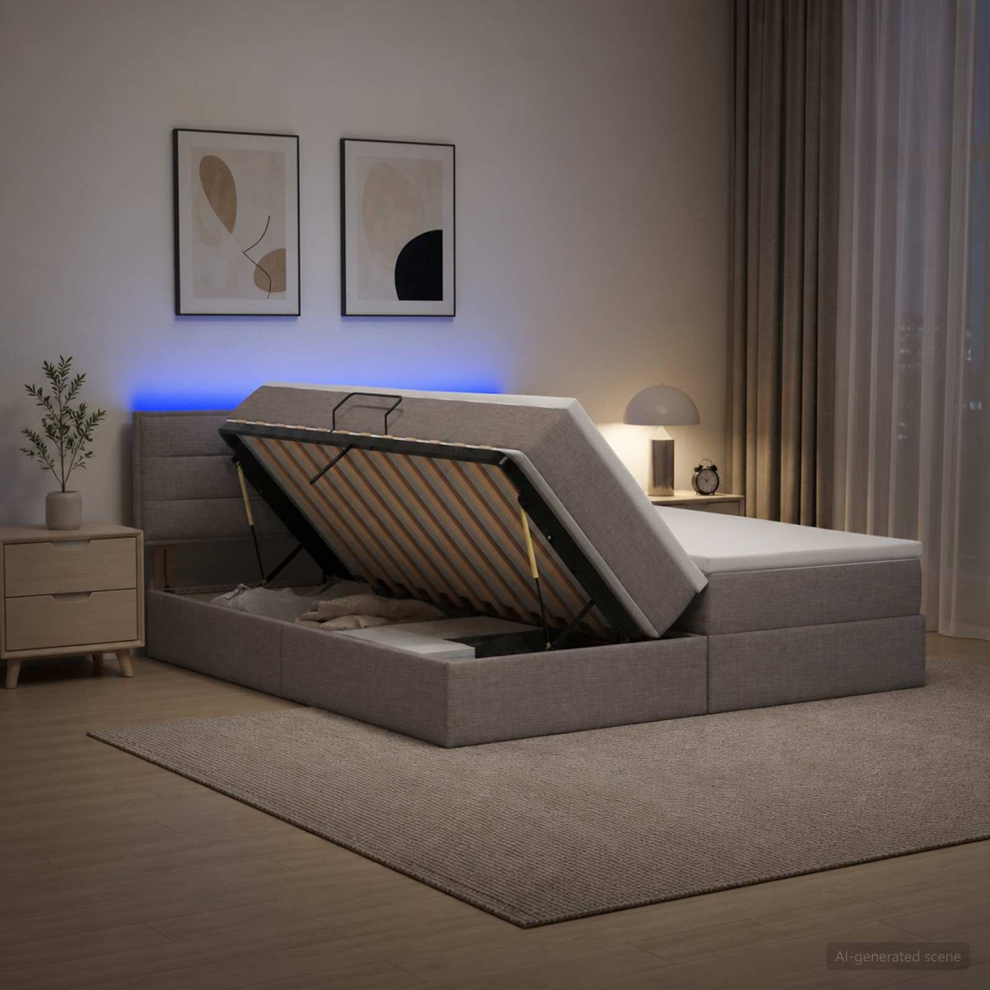 vidaXL LED Κρεβάτι αποθήκευσης με στρώμα Taupe 180 x 200 cm Ύφασμα