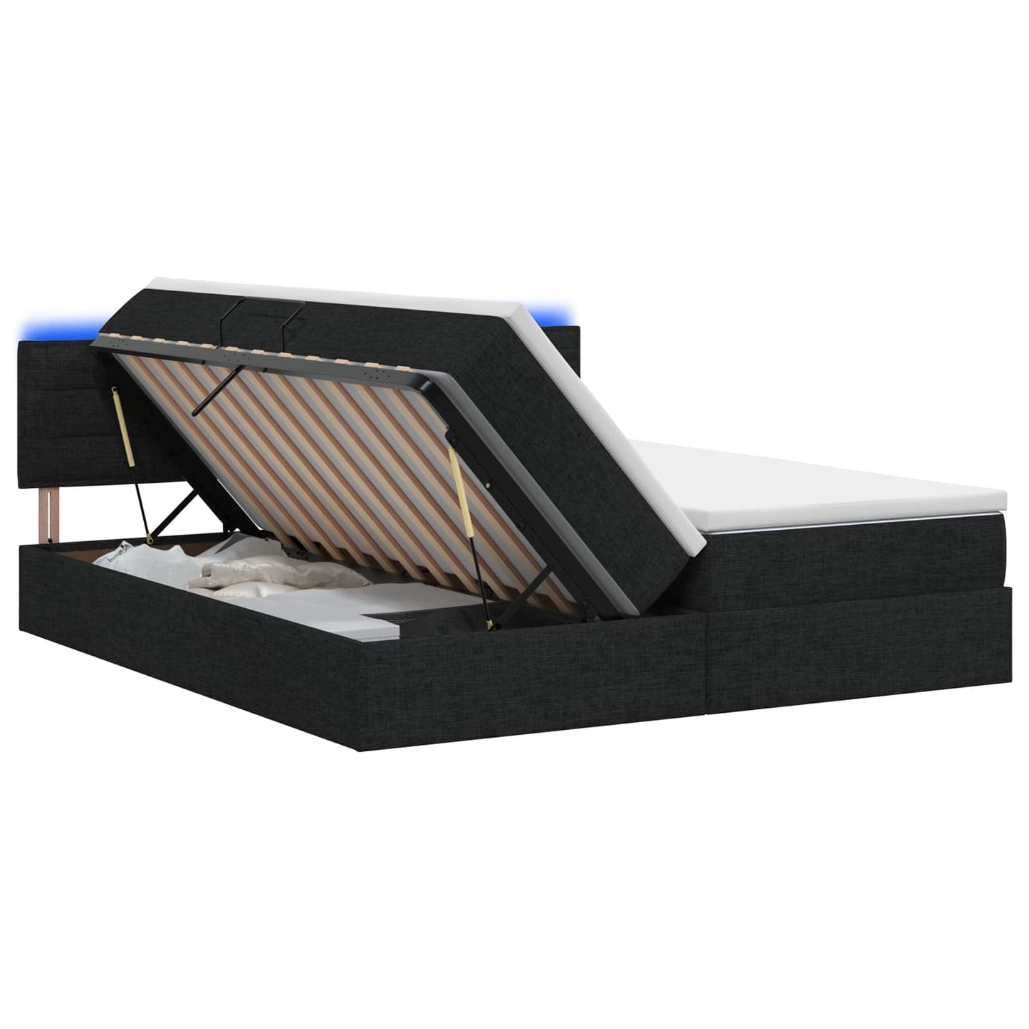 vidaXL LED Κρεβάτι αποθήκευσης με στρώμα Μαύρο 200 x 200 cm Ύφασμα