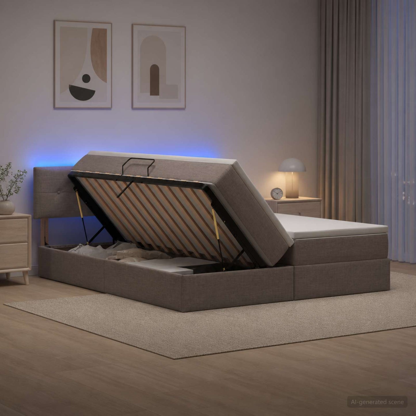 vidaXL LED Κρεβάτι αποθήκευσης με στρώμα Taupe 200 x 200 cm Ύφασμα