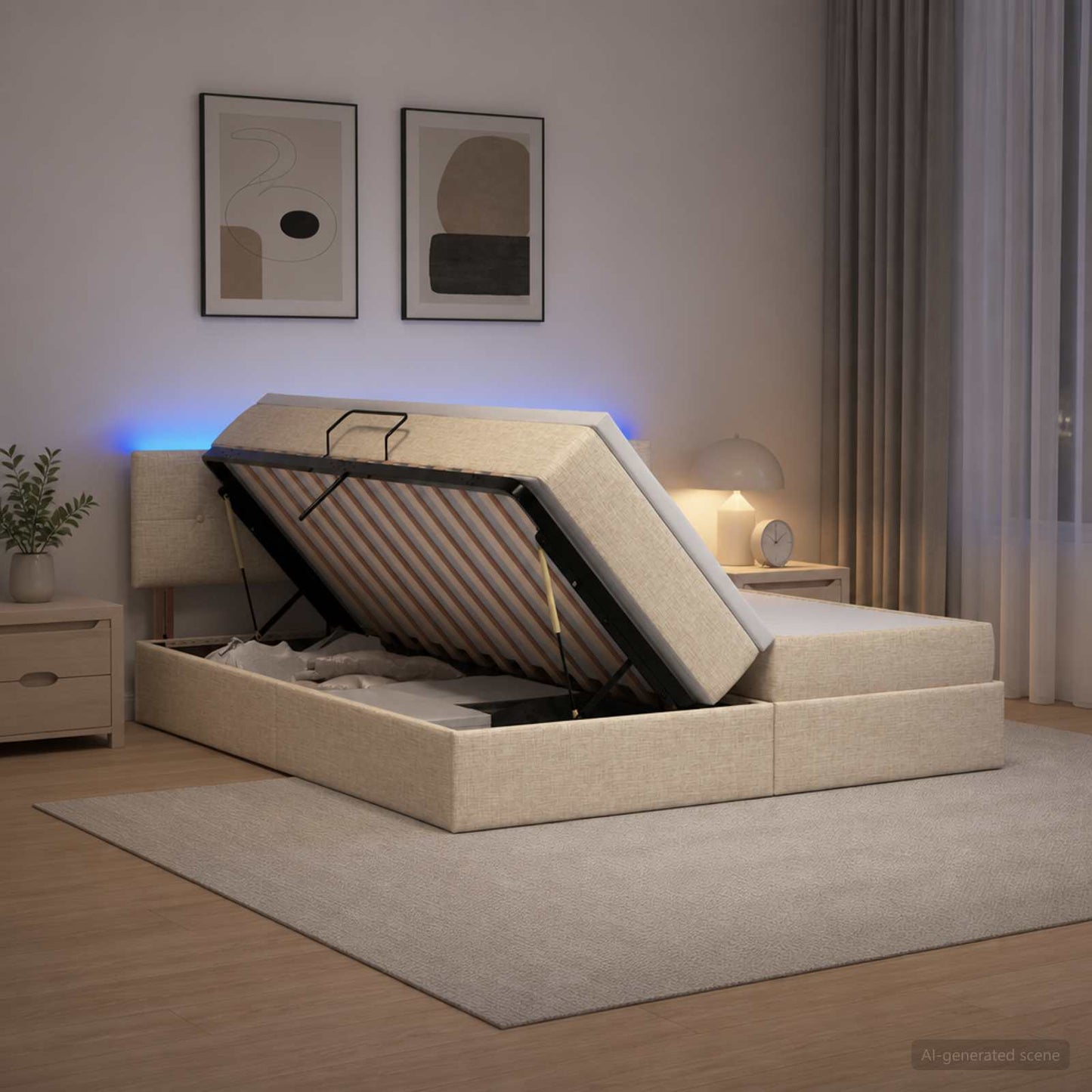 vidaXL LED Κρεβάτι αποθήκευσης με στρώμα Κρεμ 180 x 200 cm Ύφασμα
