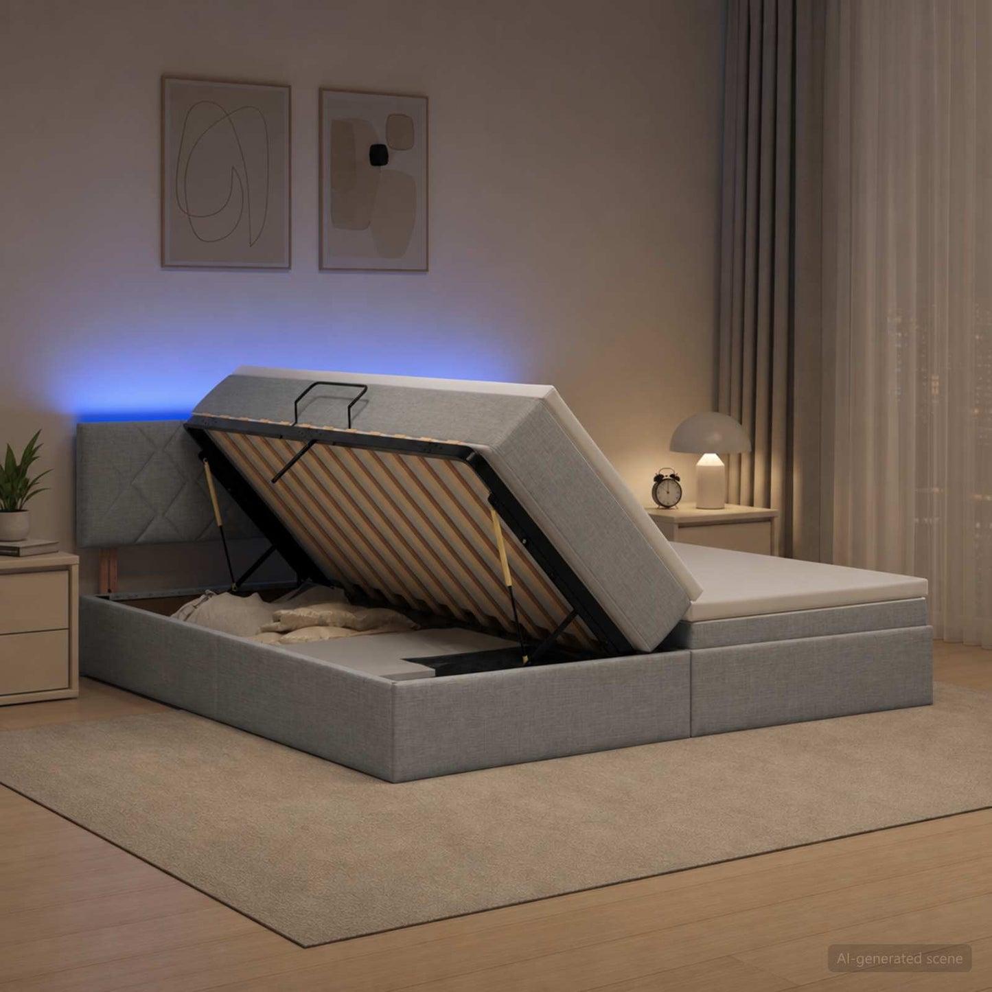 vidaXL LED Κρεβάτι αποθήκευσης με στρώμα Ανοιχτό γκρι 200 x 200 cm