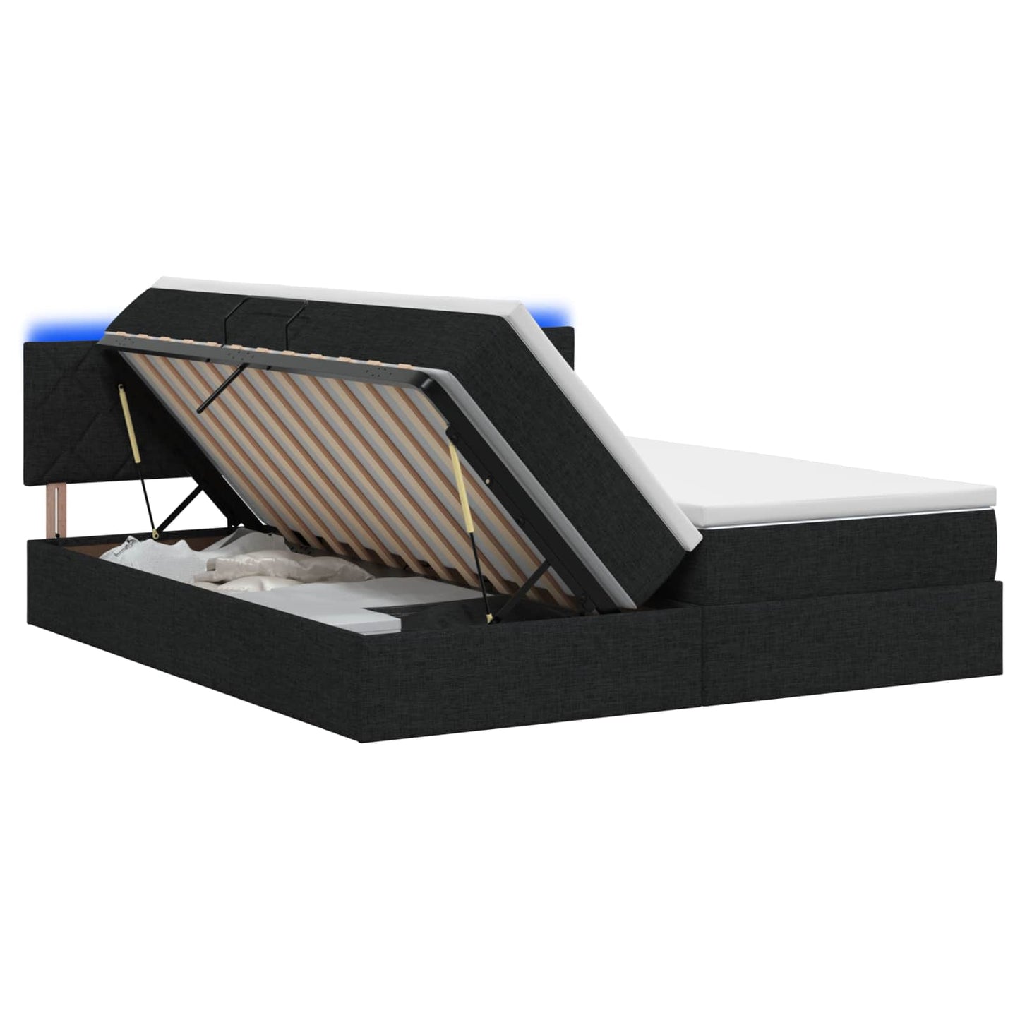 vidaXL LED Κρεβάτι αποθήκευσης με στρώμα Μαύρο 200 x 200 cm Ύφασμα