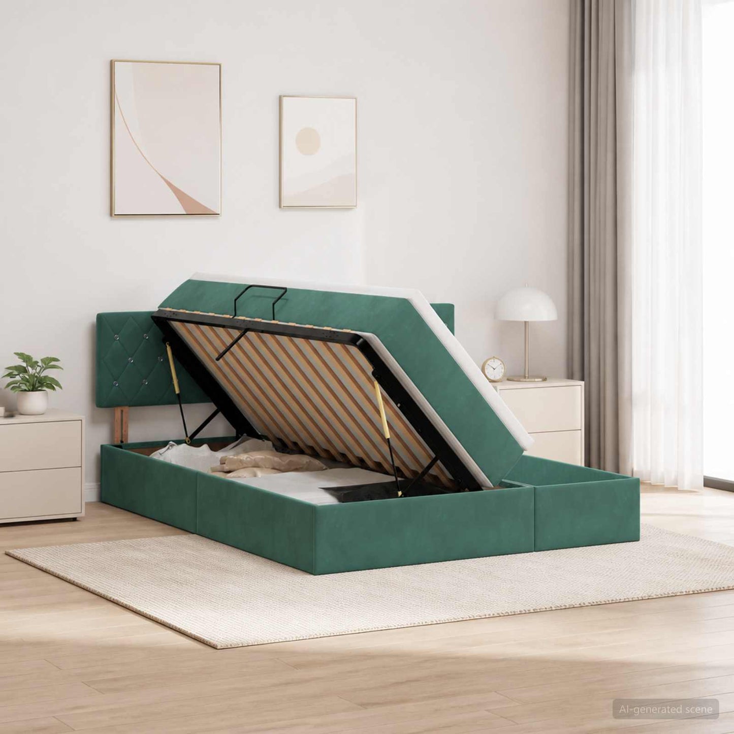 vidaXL Κρεβάτι Αποθήκης με κεφαλάρι 2 τμχ. Σκούρο Πράσινο