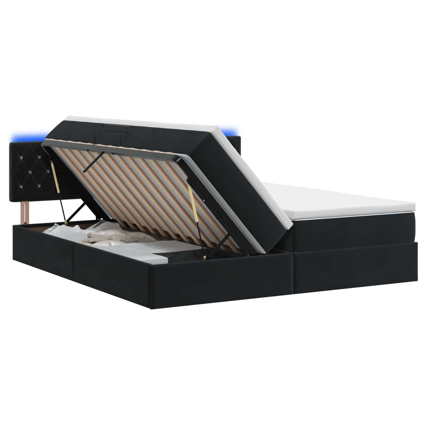 vidaXL LED Κρεβάτι αποθήκευσης με στρώμα Μαύρο 200 x 200 cm Βελούδο