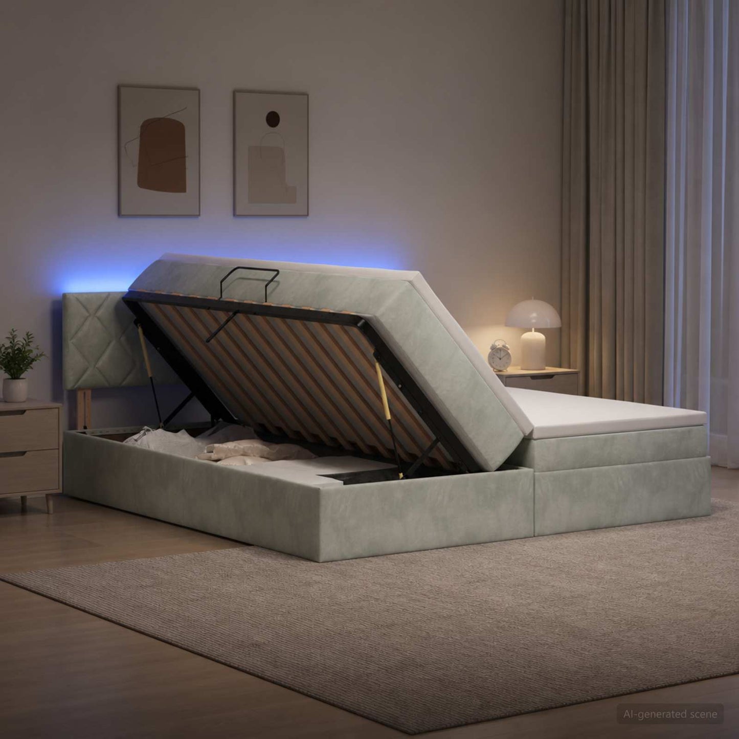 vidaXL LED Κρεβάτι αποθήκευσης με στρώμα Ανοιχτό γκρι 200 x 200 cm