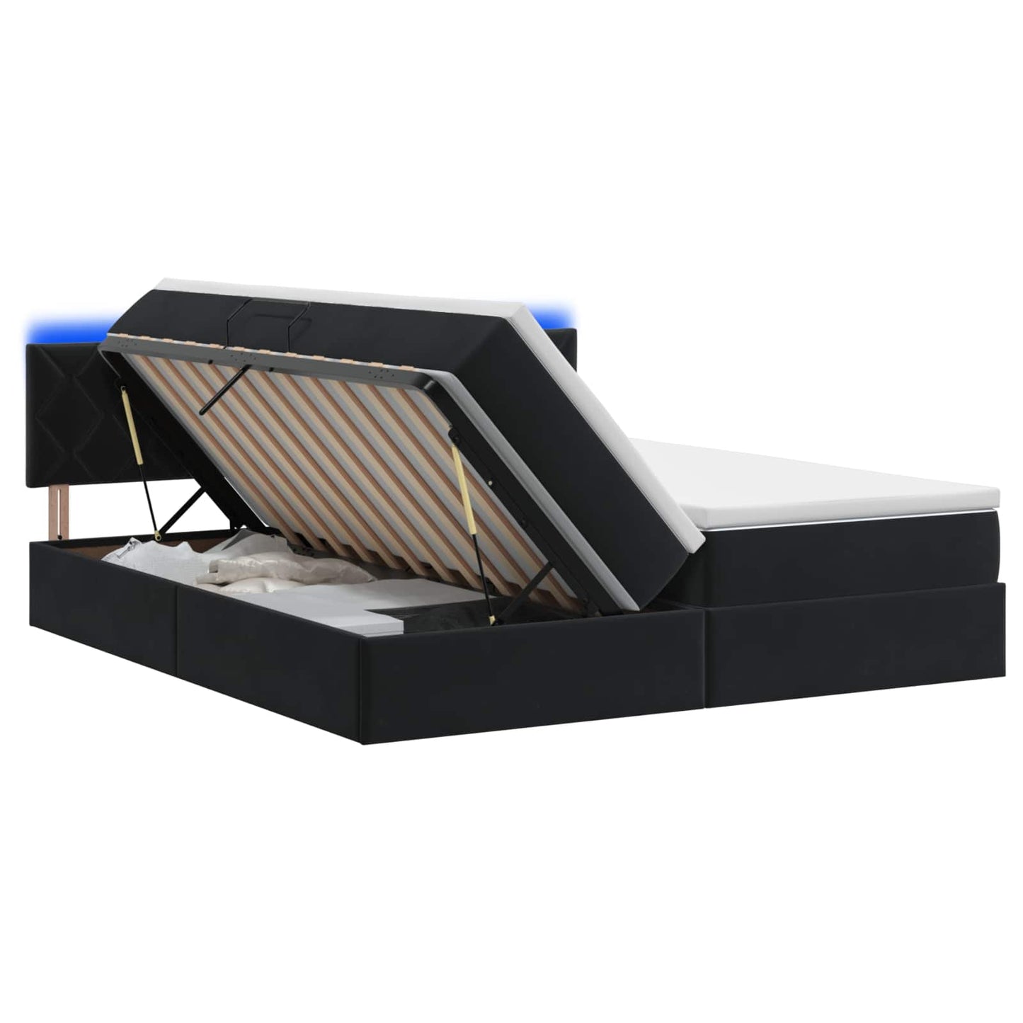 vidaXL LED Κρεβάτι αποθήκευσης με στρώμα Μαύρο 200 x 200 cm Βελούδο