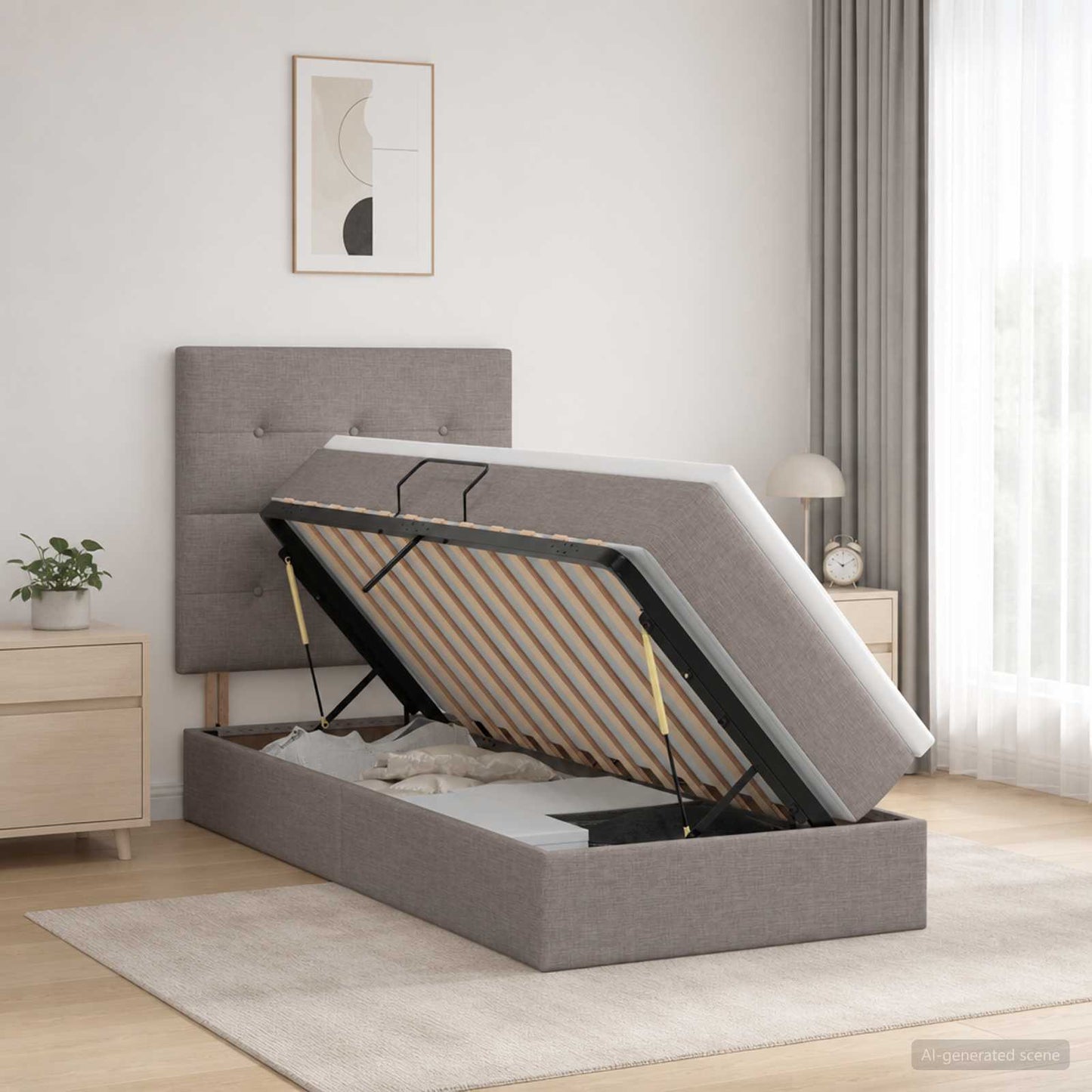 vidaXL Κρεβάτι με αποθηκευτικό χώρο και στρώμα Taupe 100 x 200 cm
