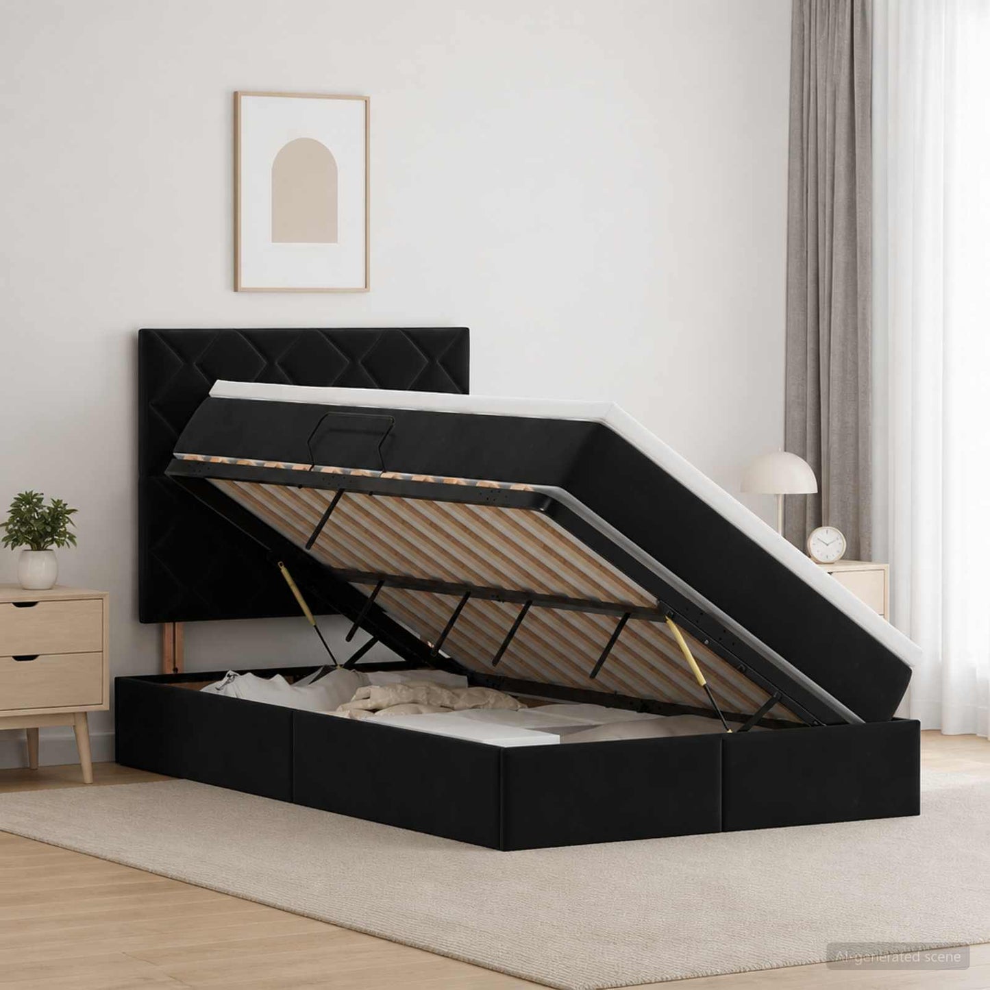 vidaXL LED Κρεβάτι αποθήκευσης με στρώμα Μαύρο 120 x 200 cm Βελούδο