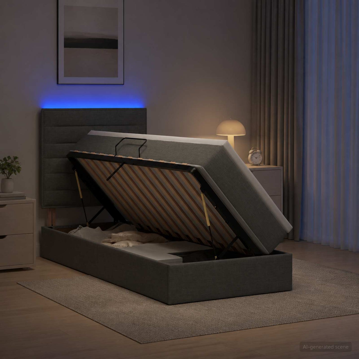 vidaXL LED Κρεβάτι αποθήκευσης με στρώμα Σκούρο Γκρι 100 x 200 cm