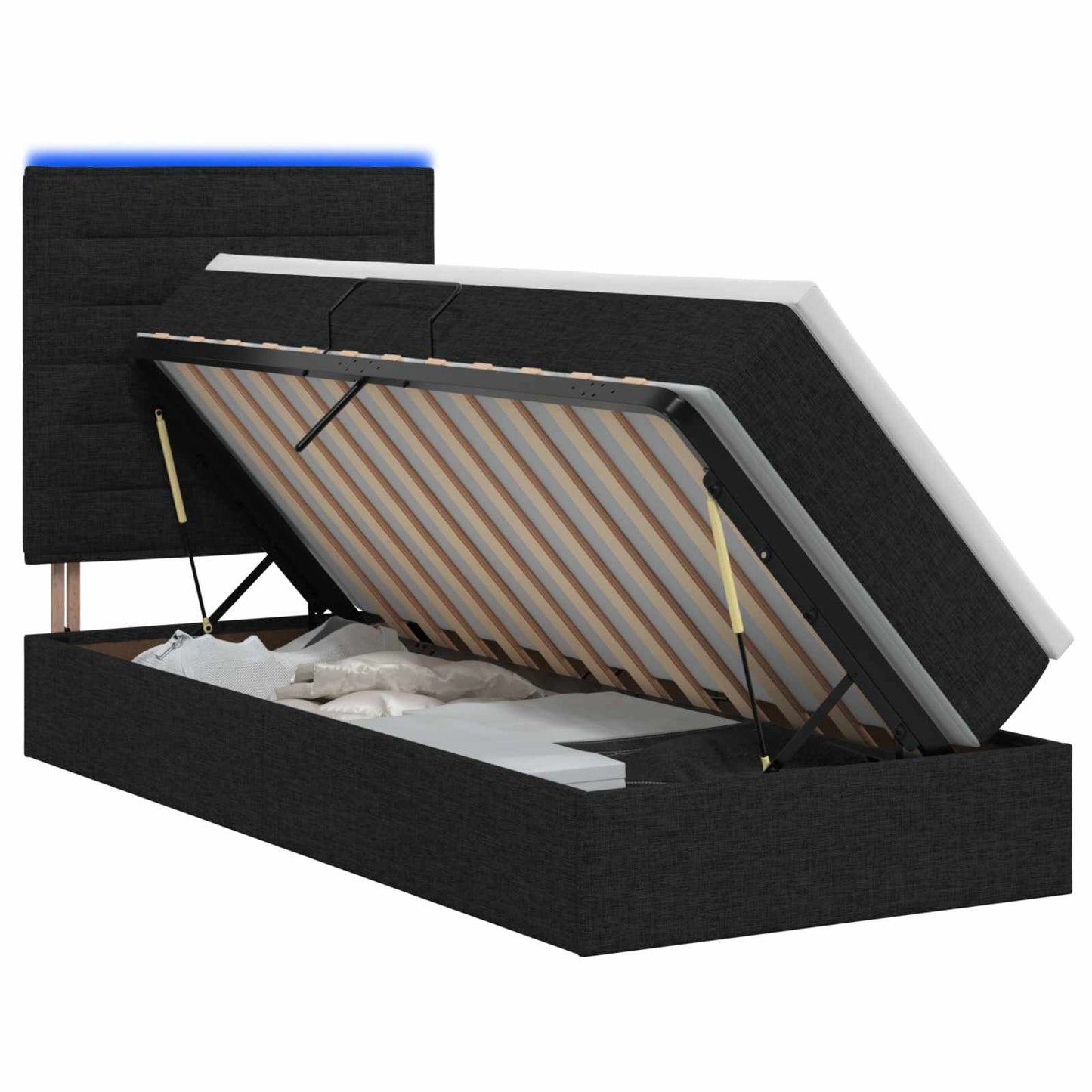 vidaXL LED Κρεβάτι αποθήκευσης με στρώμα Μαύρο 90 x 190 cm Ύφασμα