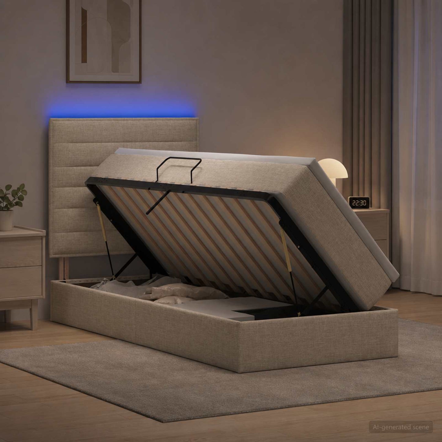 vidaXL LED Κρεβάτι αποθήκευσης με στρώμα Κρεμ 90 x 200 cm Ύφασμα