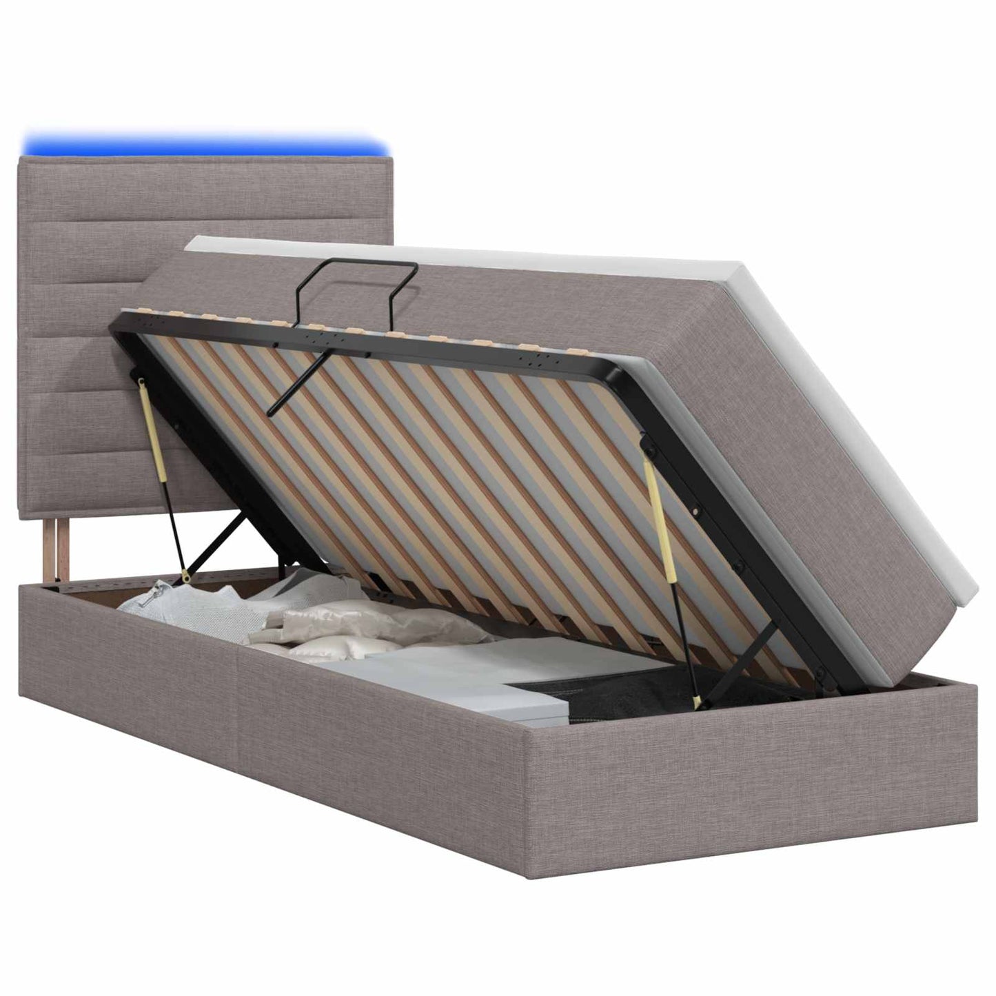 vidaXL LED Κρεβάτι αποθήκευσης με στρώμα Taupe 90 x 200 cm Ύφασμα