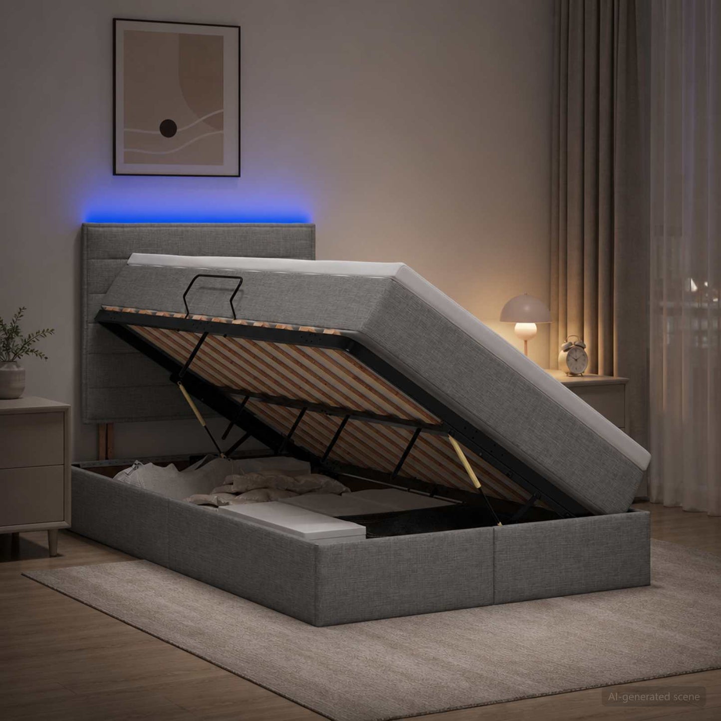 vidaXL LED Κρεβάτι αποθήκευσης με στρώμα Ανοιχτό γκρι 120 x 190 cm