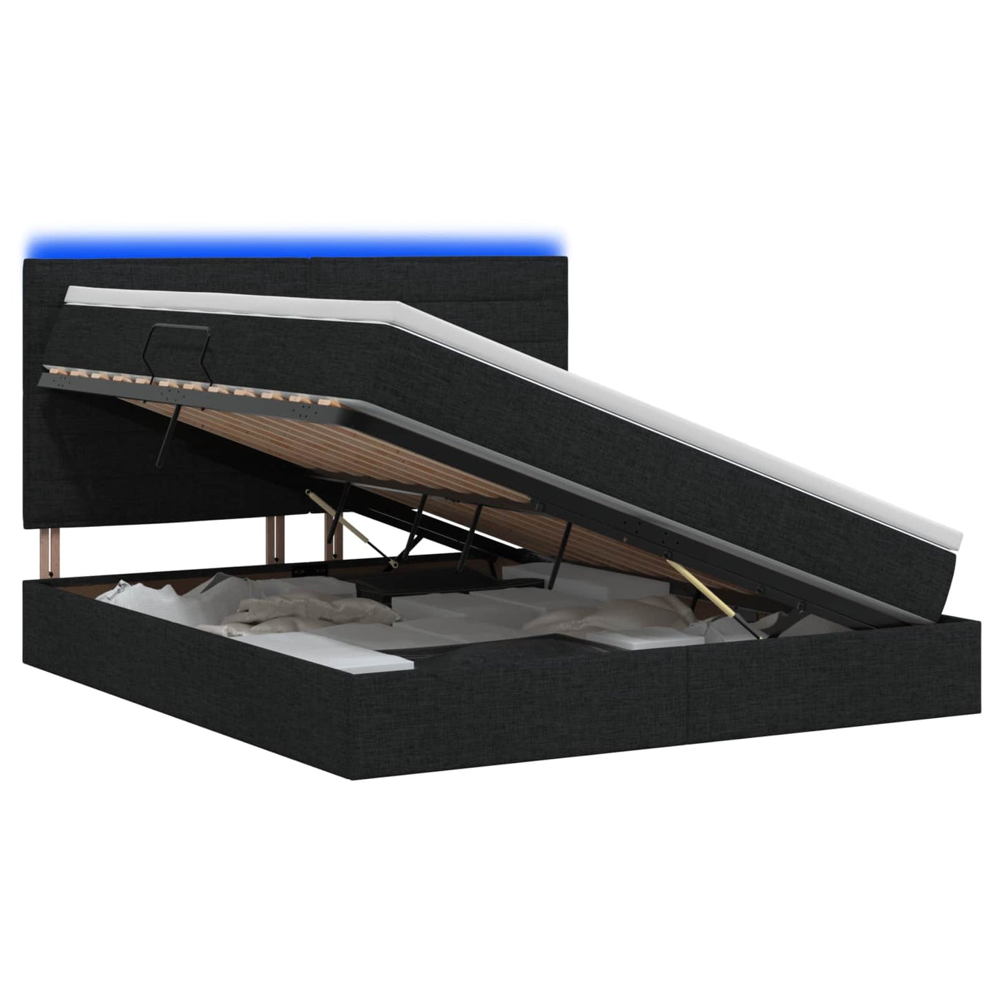 vidaXL LED Κρεβάτι αποθήκευσης με στρώμα Μαύρο 160 x 200 cm Ύφασμα