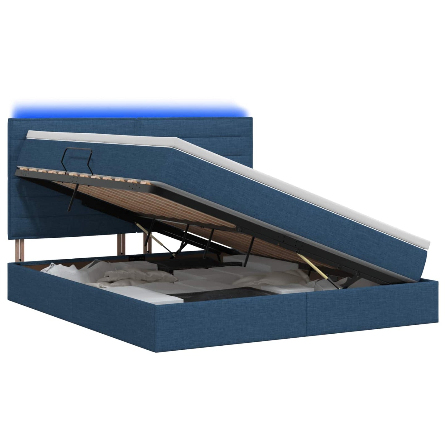 vidaXL LED Κρεβάτι αποθήκευσης με στρώμα Μπλε 160 x 200 cm Ύφασμα